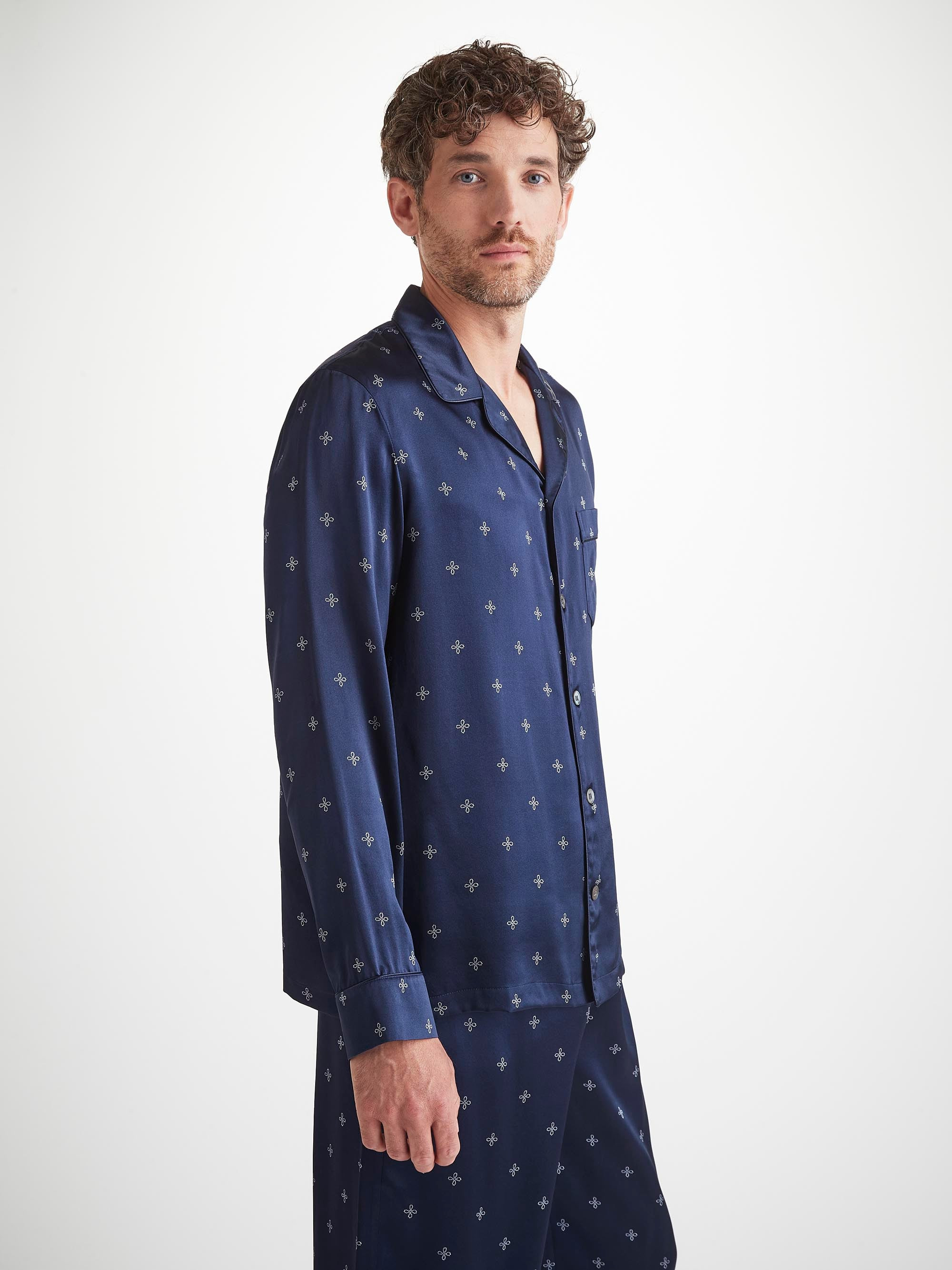 Men's Pajamas Silk Satin Navy Sailor's Knot Print - 5