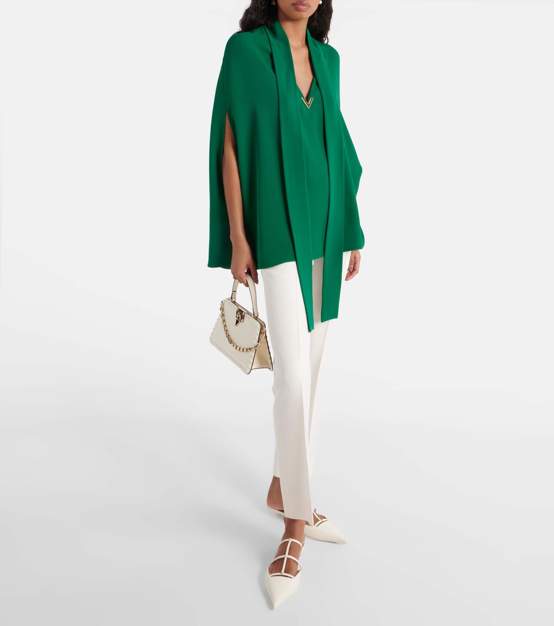 Caped tie-neck silk blouse - 2