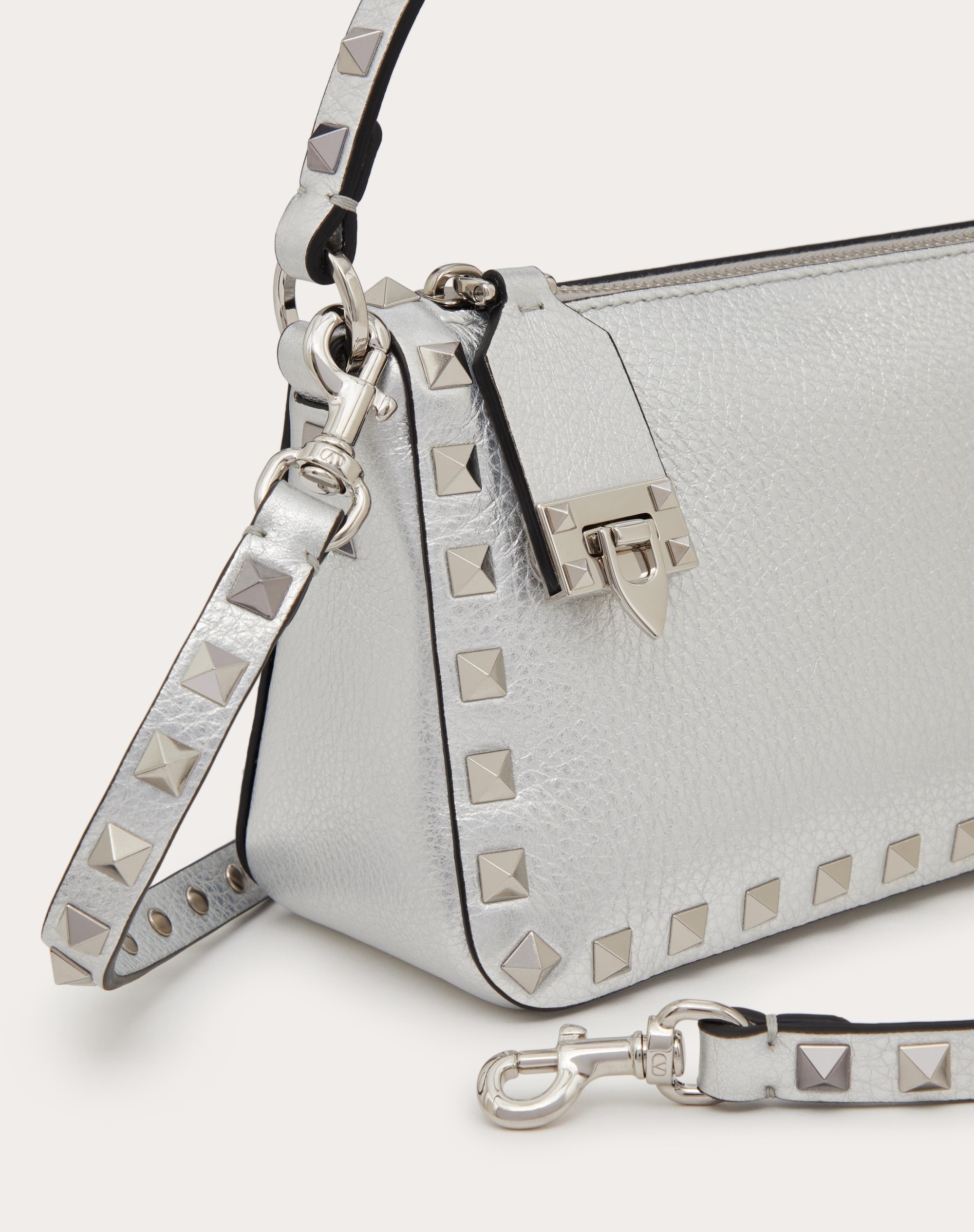 SMALL ROCKSTUD GRAINY METALLIC CALFSKIN CROSSBODY BAG - 8
