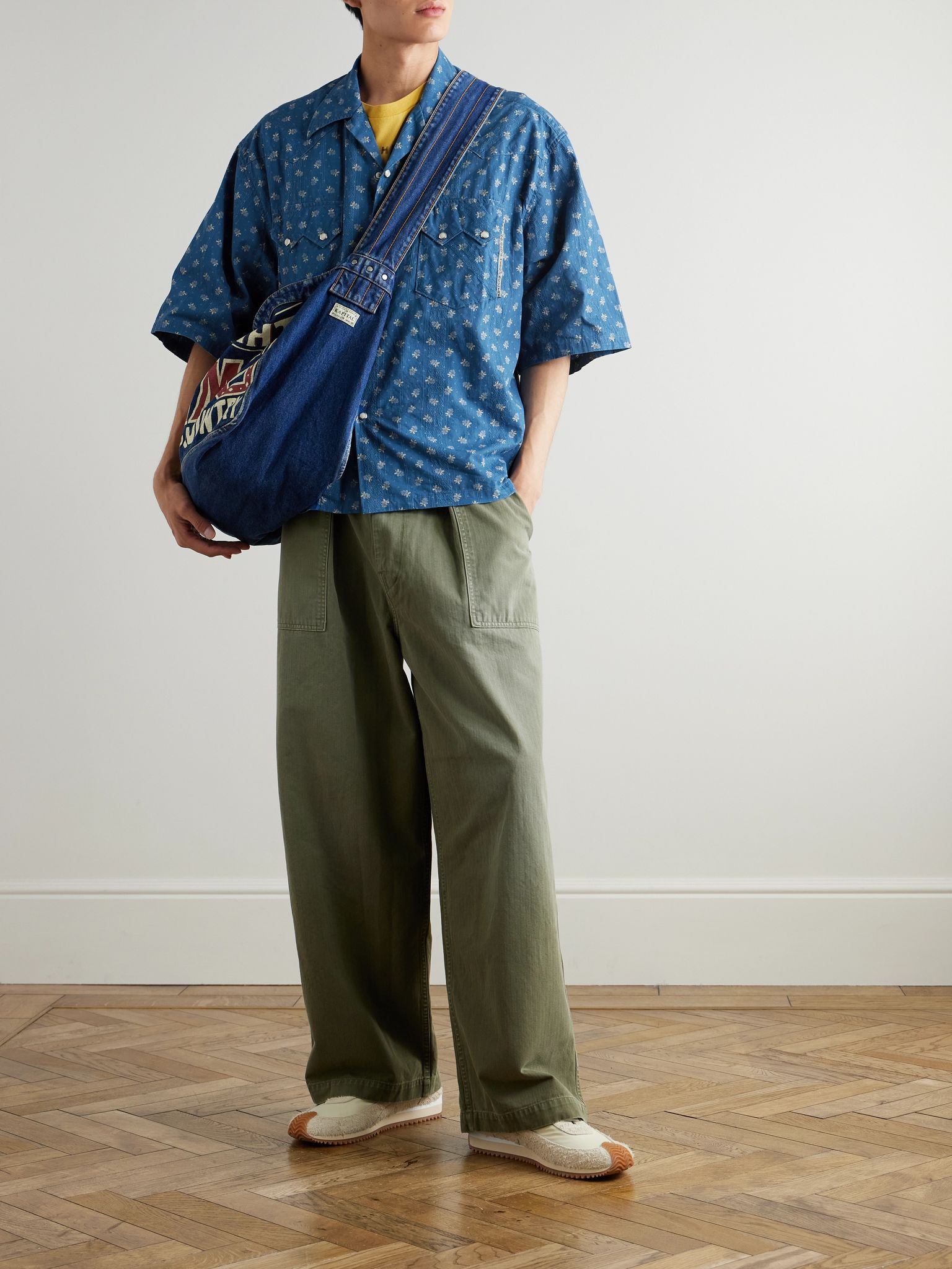 Camp-Collar Cotton-Dobby Shirt Blue - 2