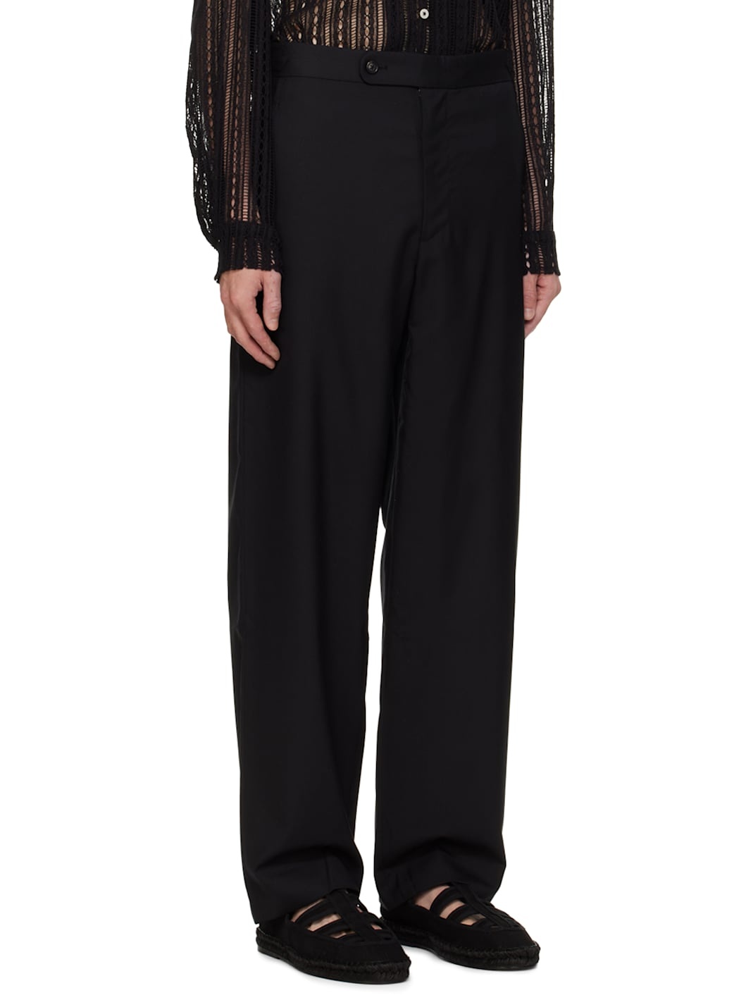 Black Tropical Wool Side Buckle Trousers - 2
