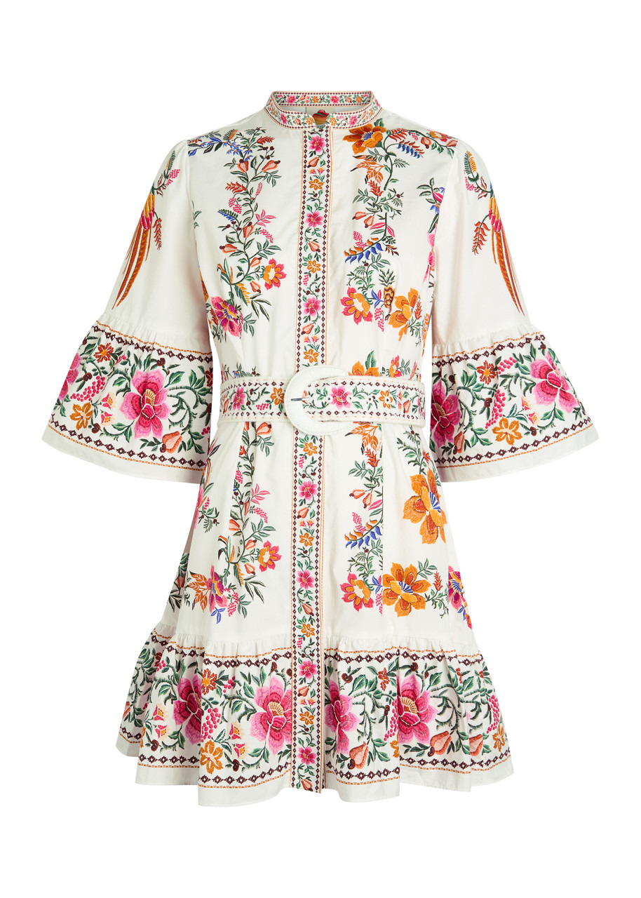Farm Rio Delicate Forest Printed Cotton Mini Dress - 1