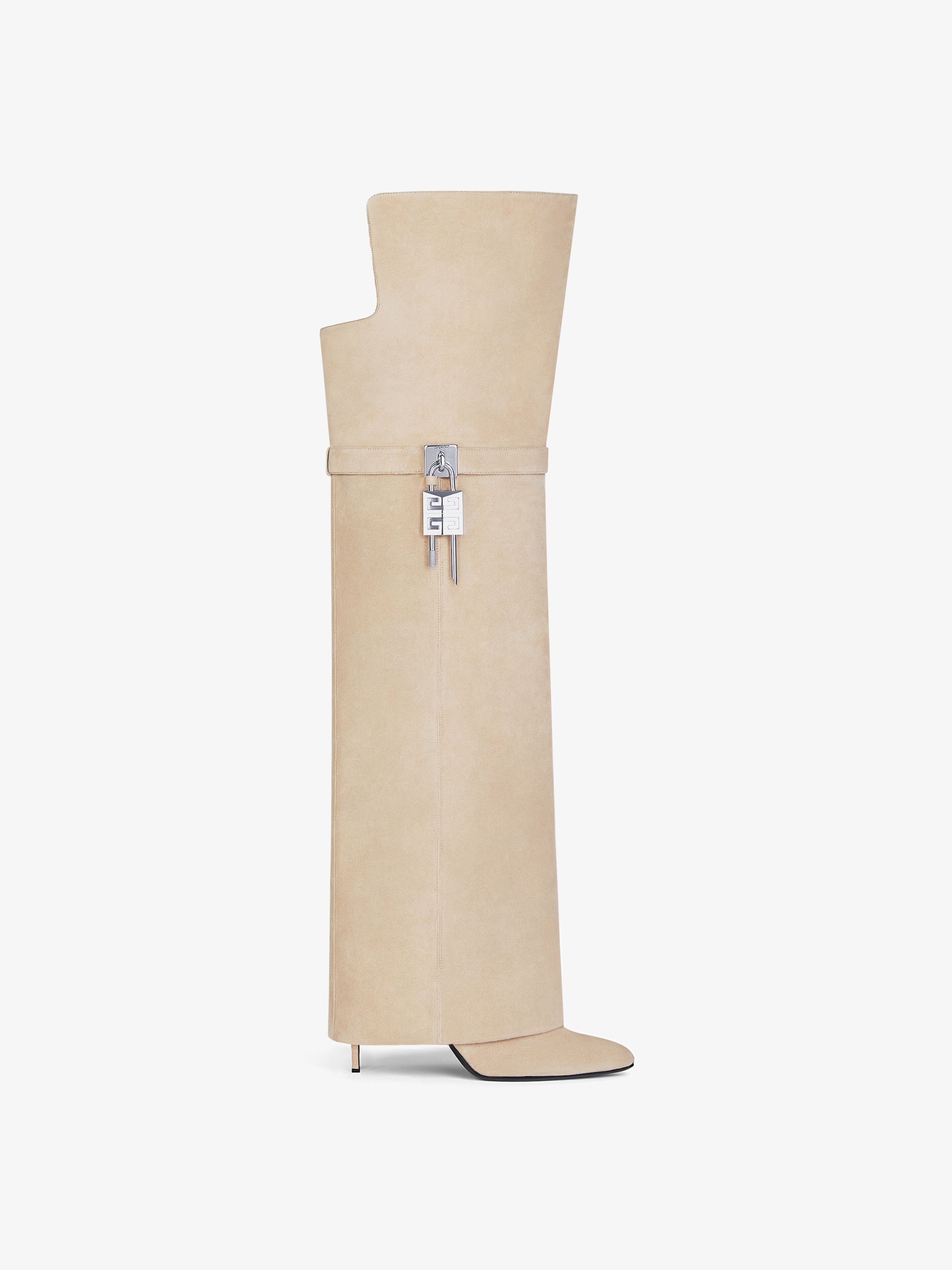 SHARK LOCK STILETTO OVER-THE-KNEE BOOTS IN SUEDE - 1