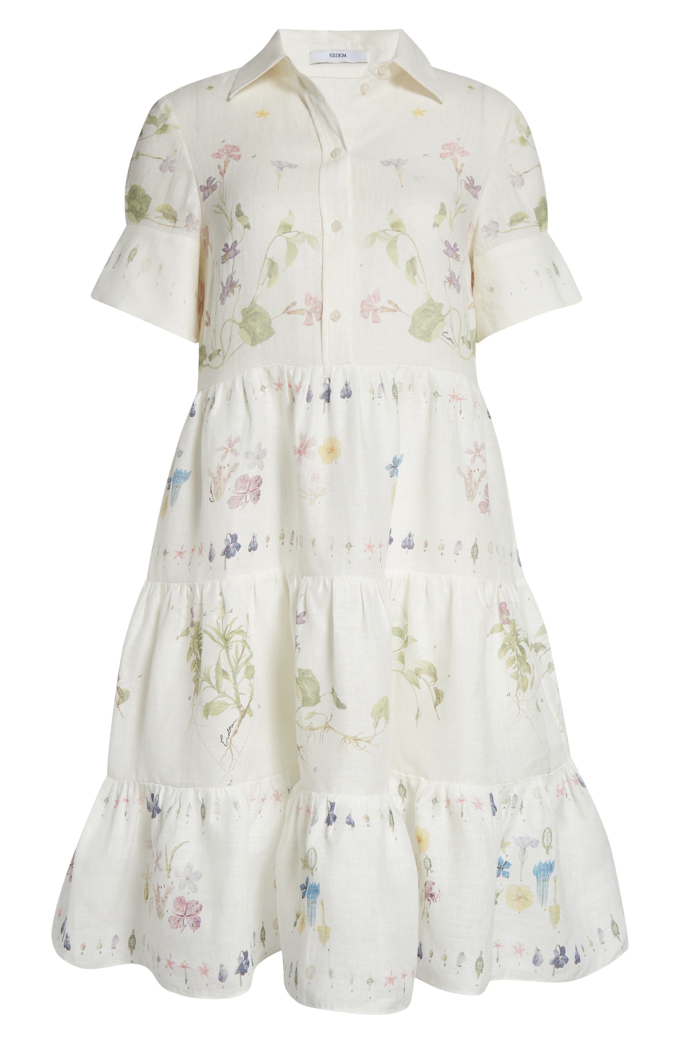 Erdem Short Sleeve Linen Shirtdress in Botanical Garden White at Nordstrom - 5