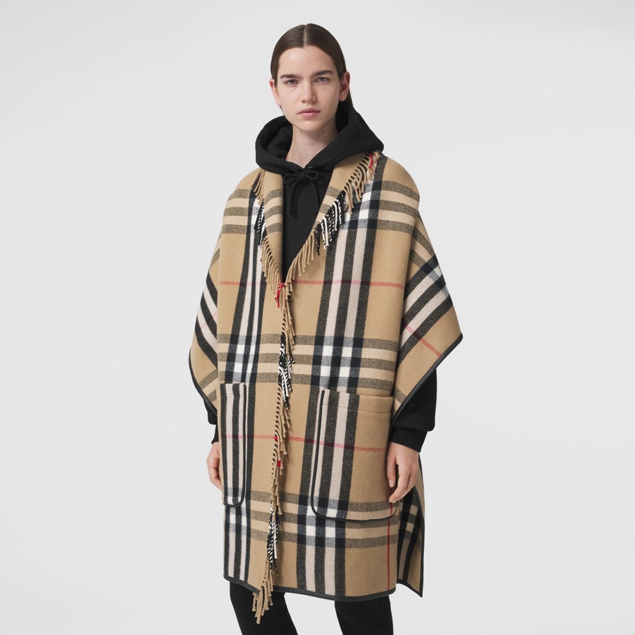 Check Wool Cashmere Cape - 6