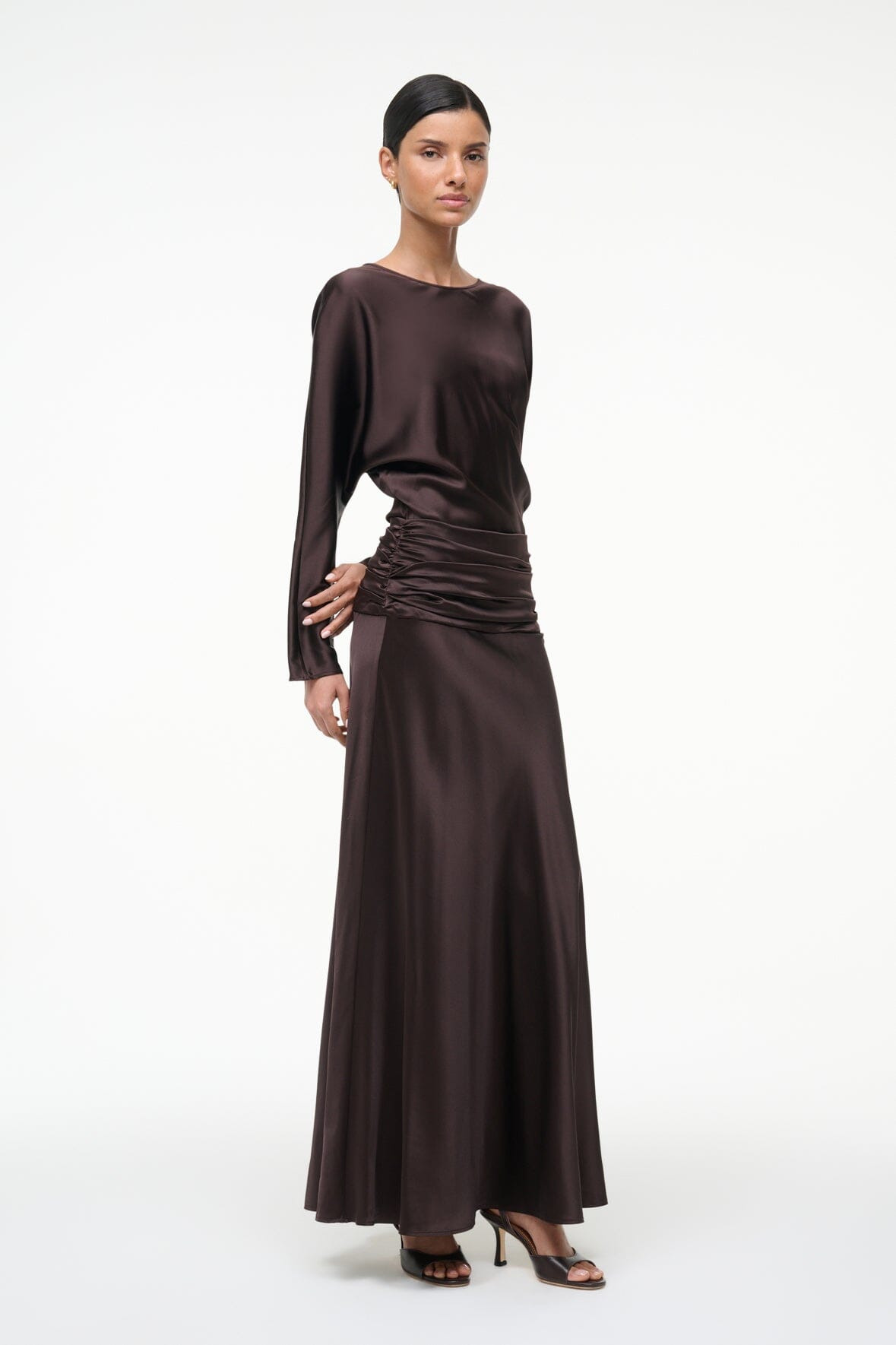 STAUD FREDA SILK DRESS EARTH - 3