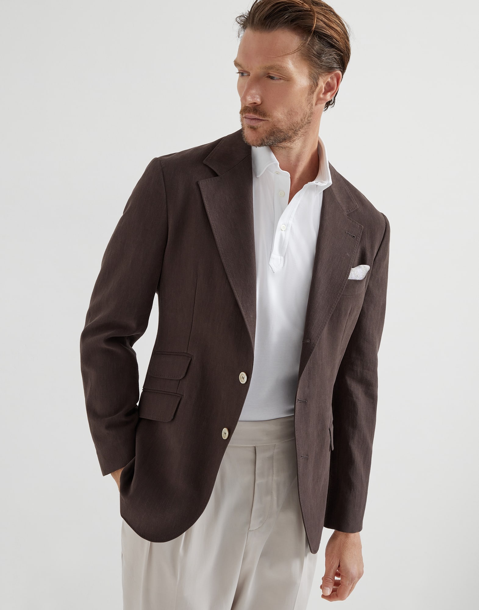 Cotton jersey polo with shirt-style collar and faux-layering - 4