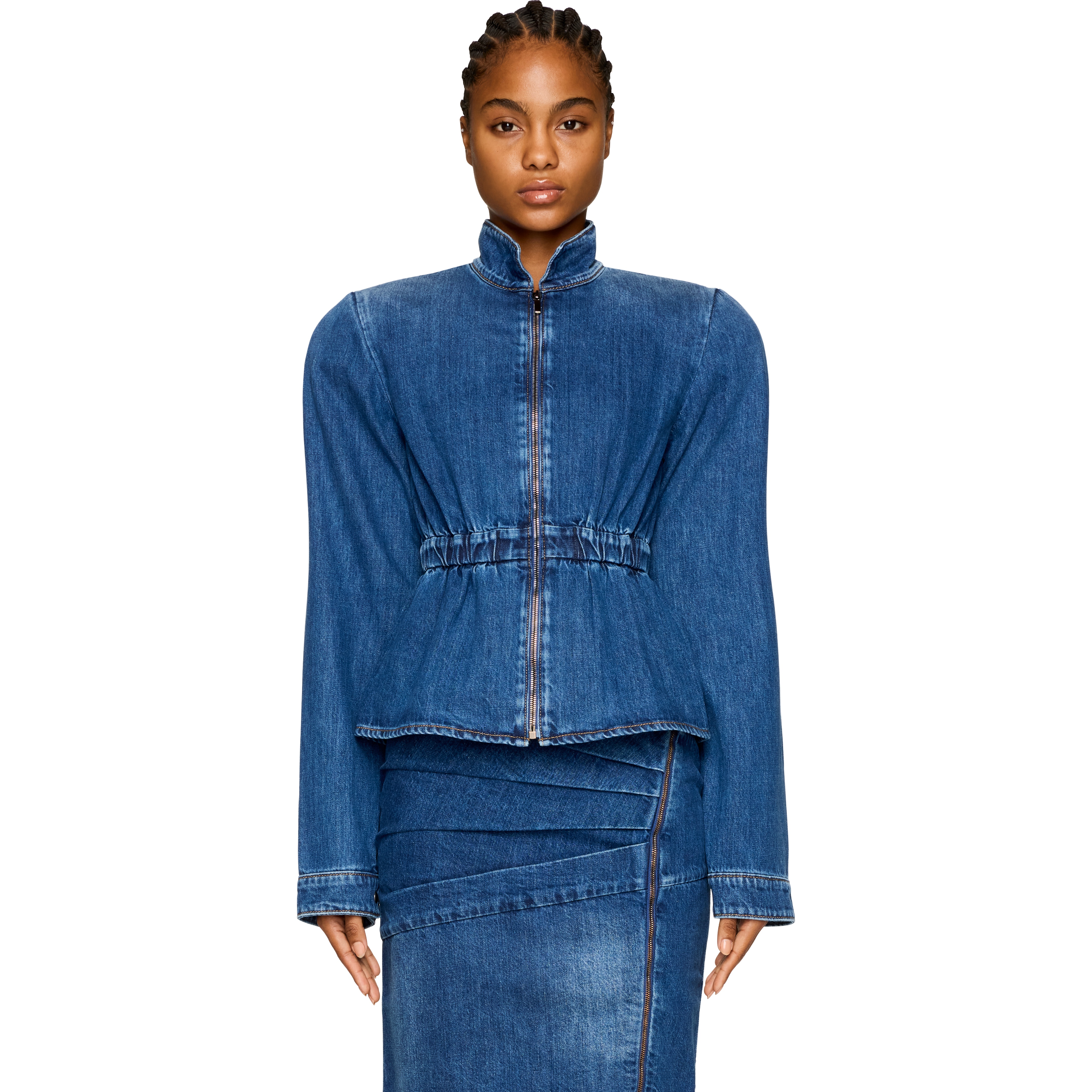 Hayley Peplum Denim Bomber Jacket - 1