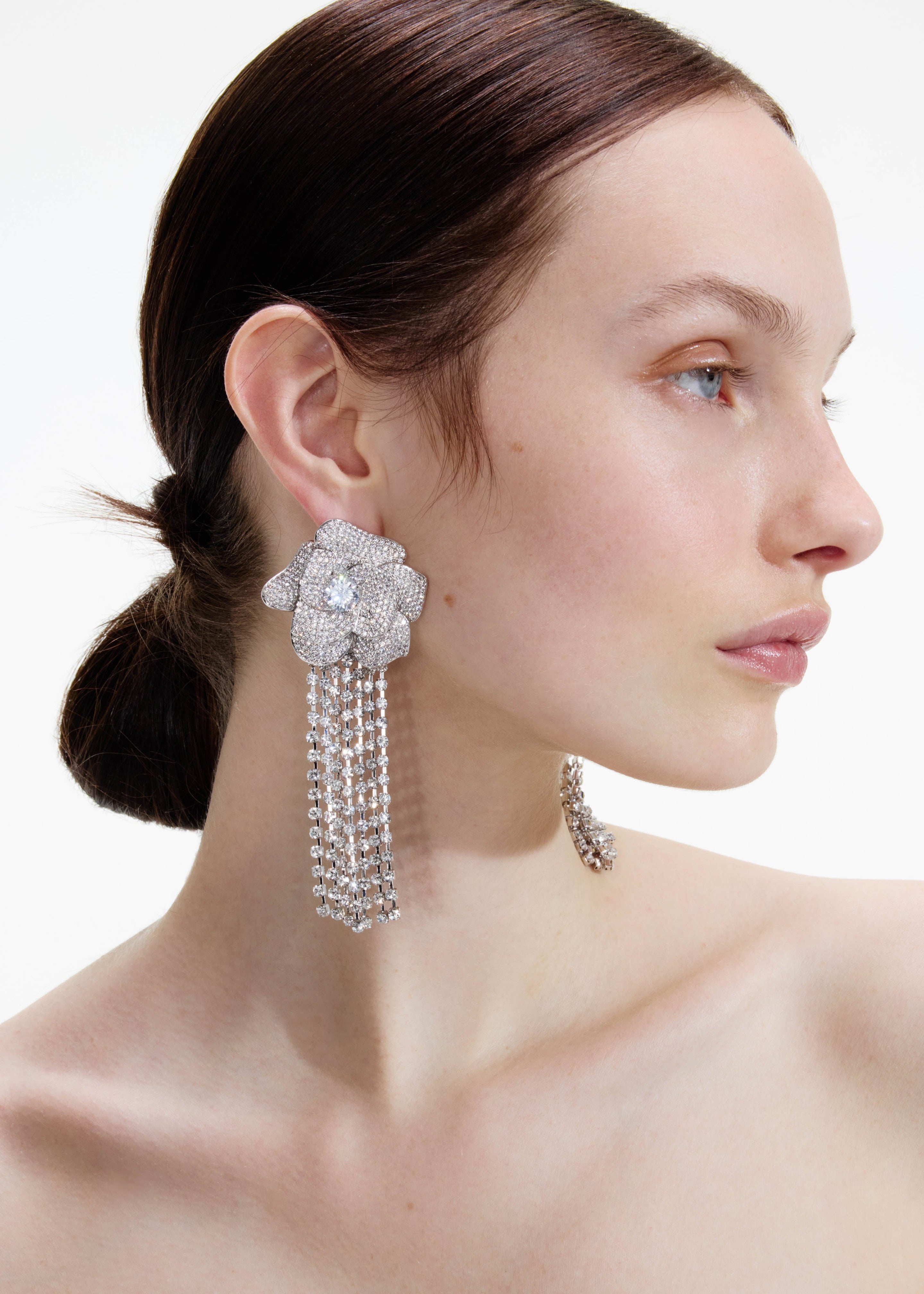 Crystal Flower Droplet Earrings - 3