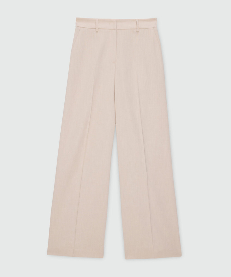 Beige wide-leg viscose-blend canvas trousers 1