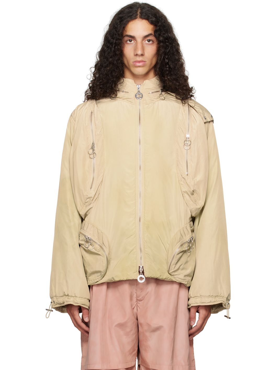 Beige Multi Pocket Padded Jacket - 1