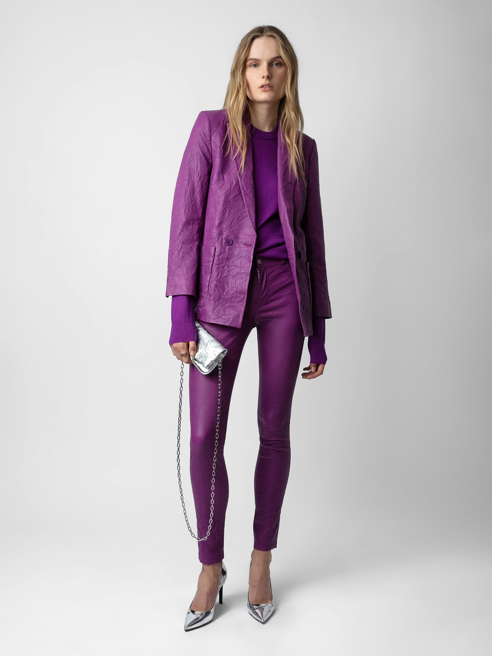 Visko Crinkled Leather Blazer - 5