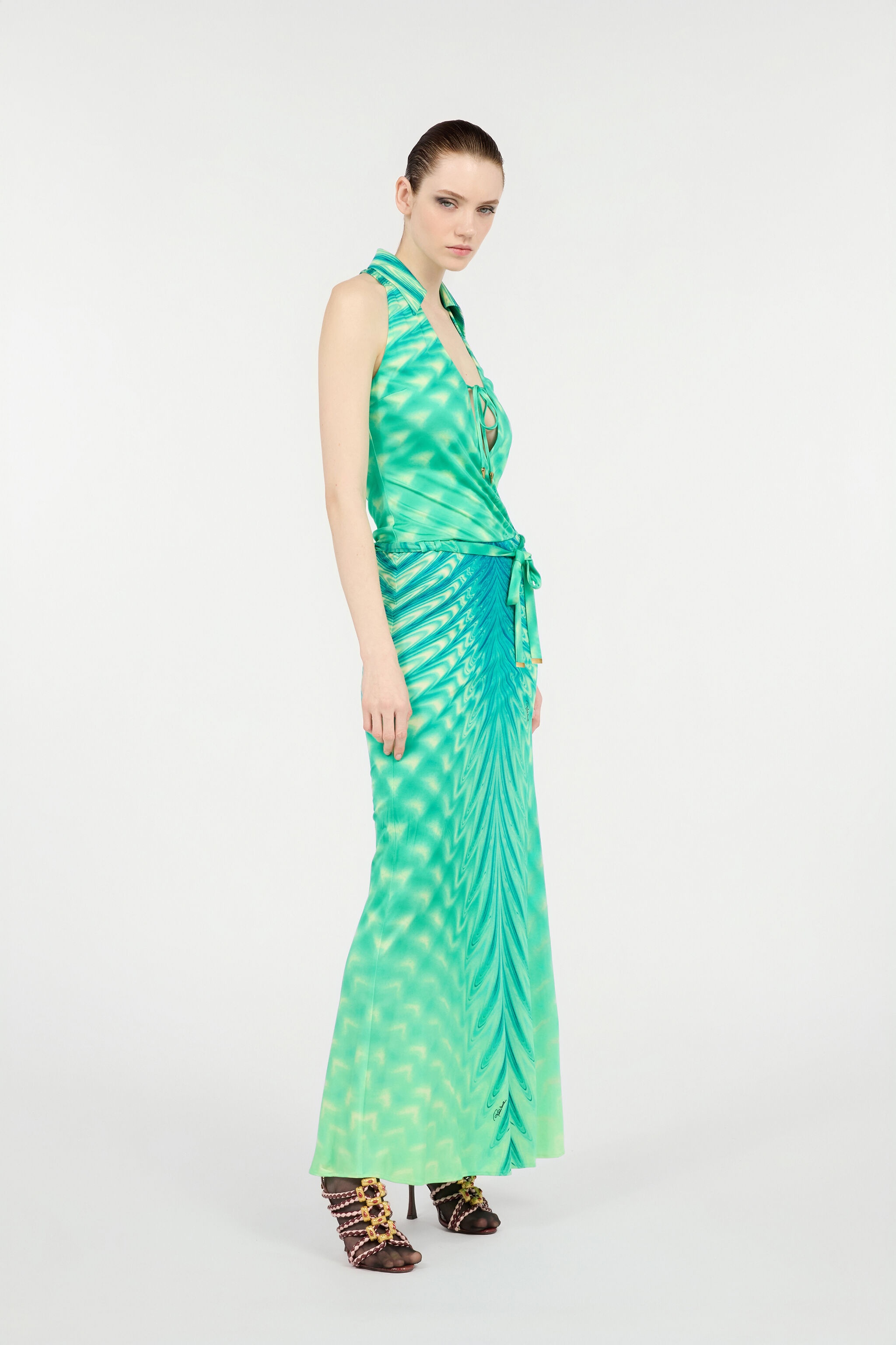 Long Dress with Optical Glass Print - 3