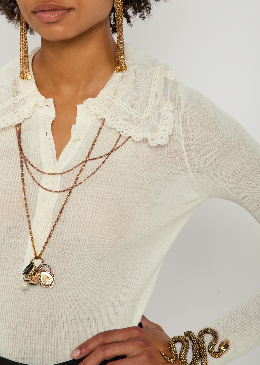 Chloe Ribbed Lace-trimmed Wool top - 5