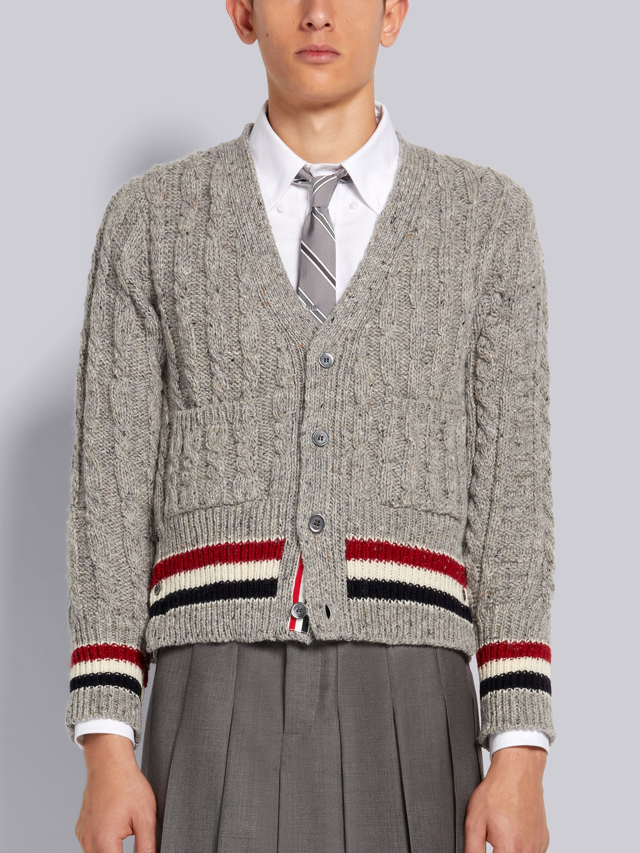 striped cable-knit cardigan - 1