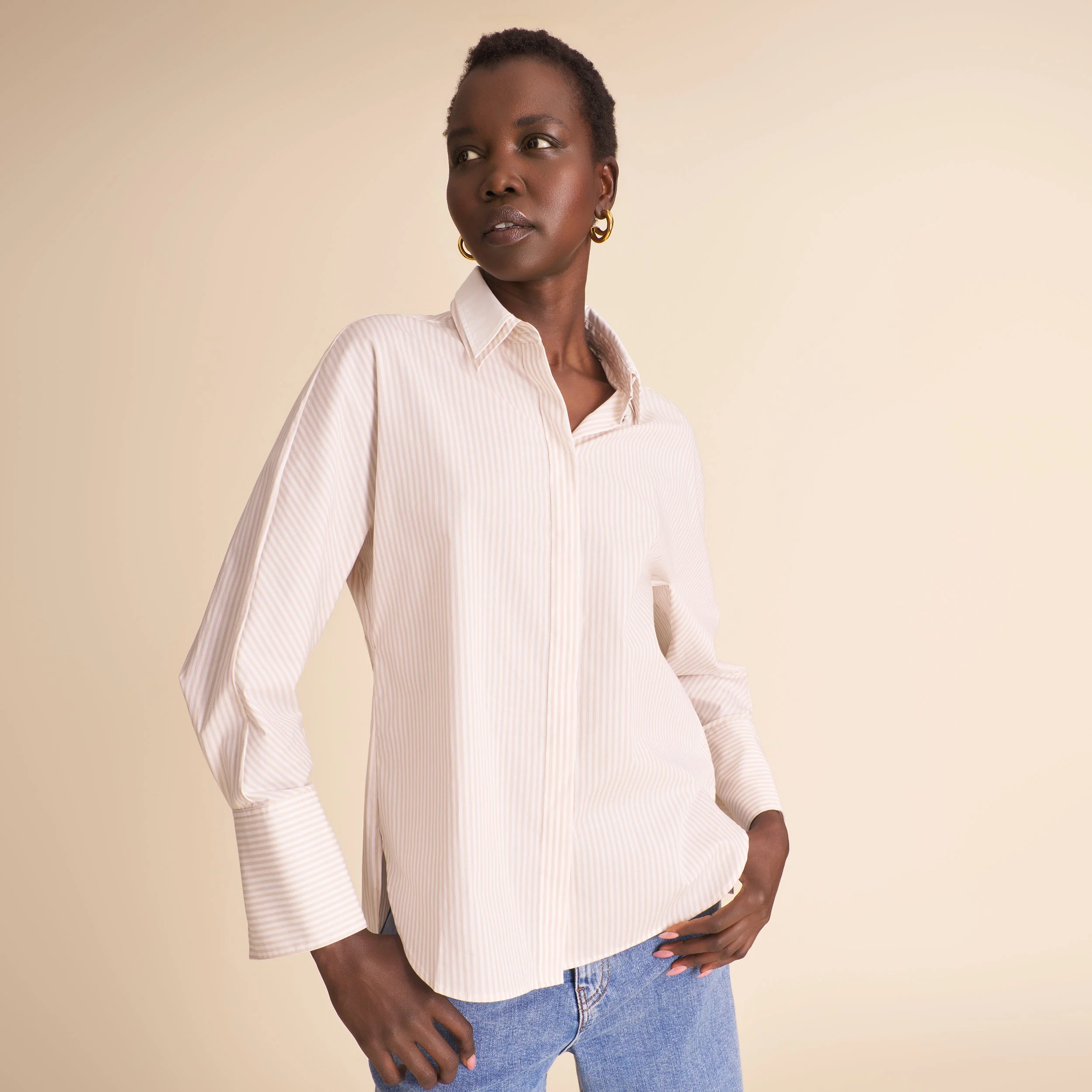 Virginia Double Collar Shirt - Striped Poplin - 1