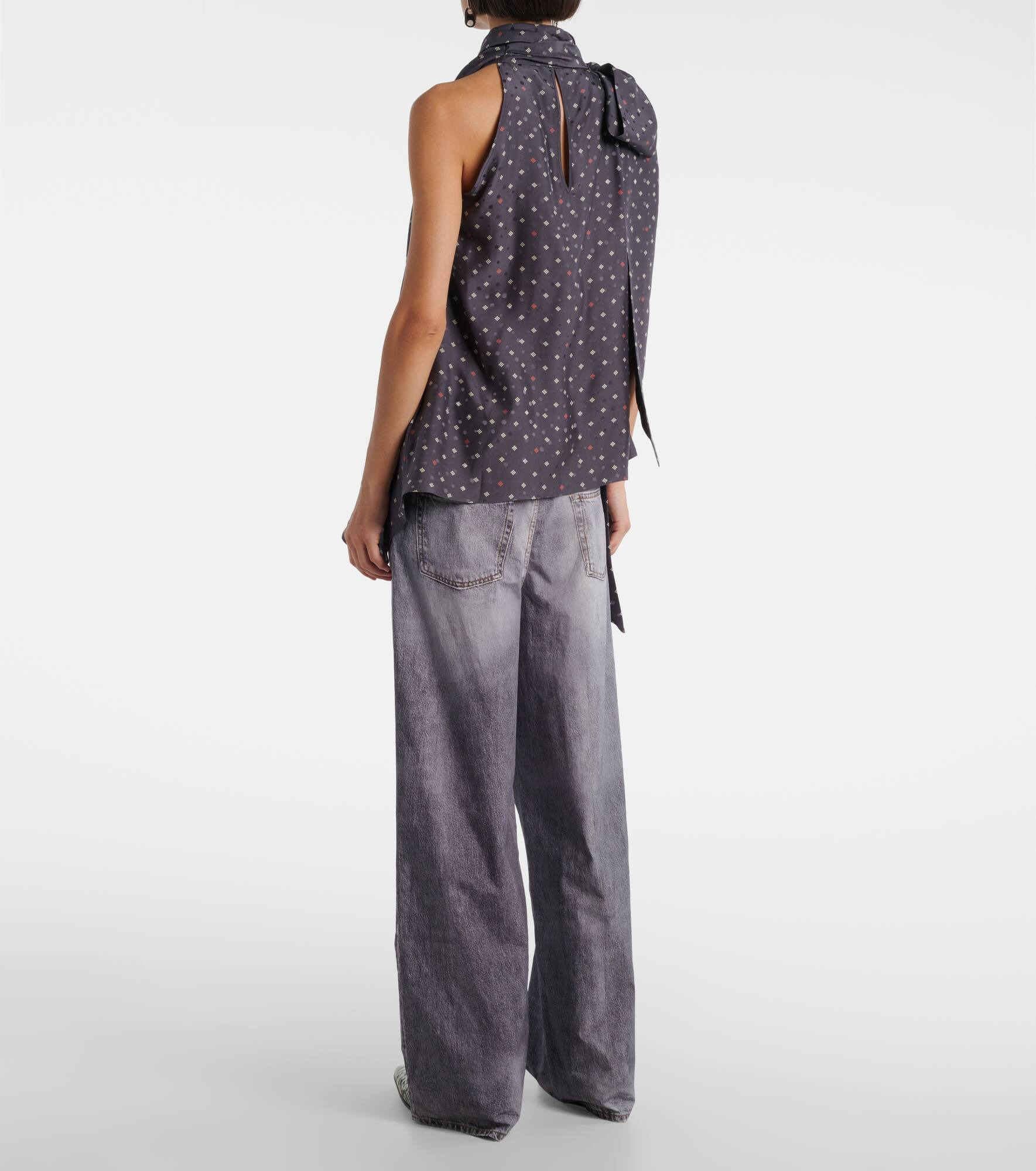 Sombana printed asymmetric silk top - 3