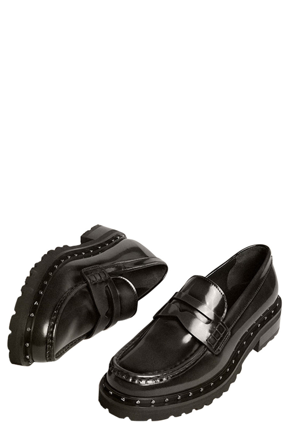 Chunky Loafers In Studded Black Leather - 3