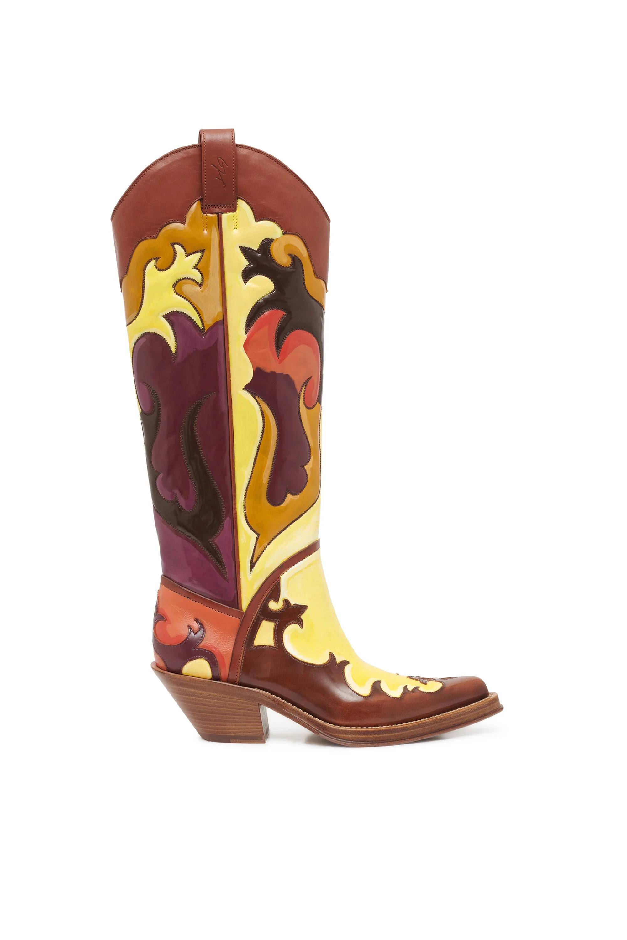 Hand Painted Capitana Cowboy Boot in Yellow Multi Leather - 1