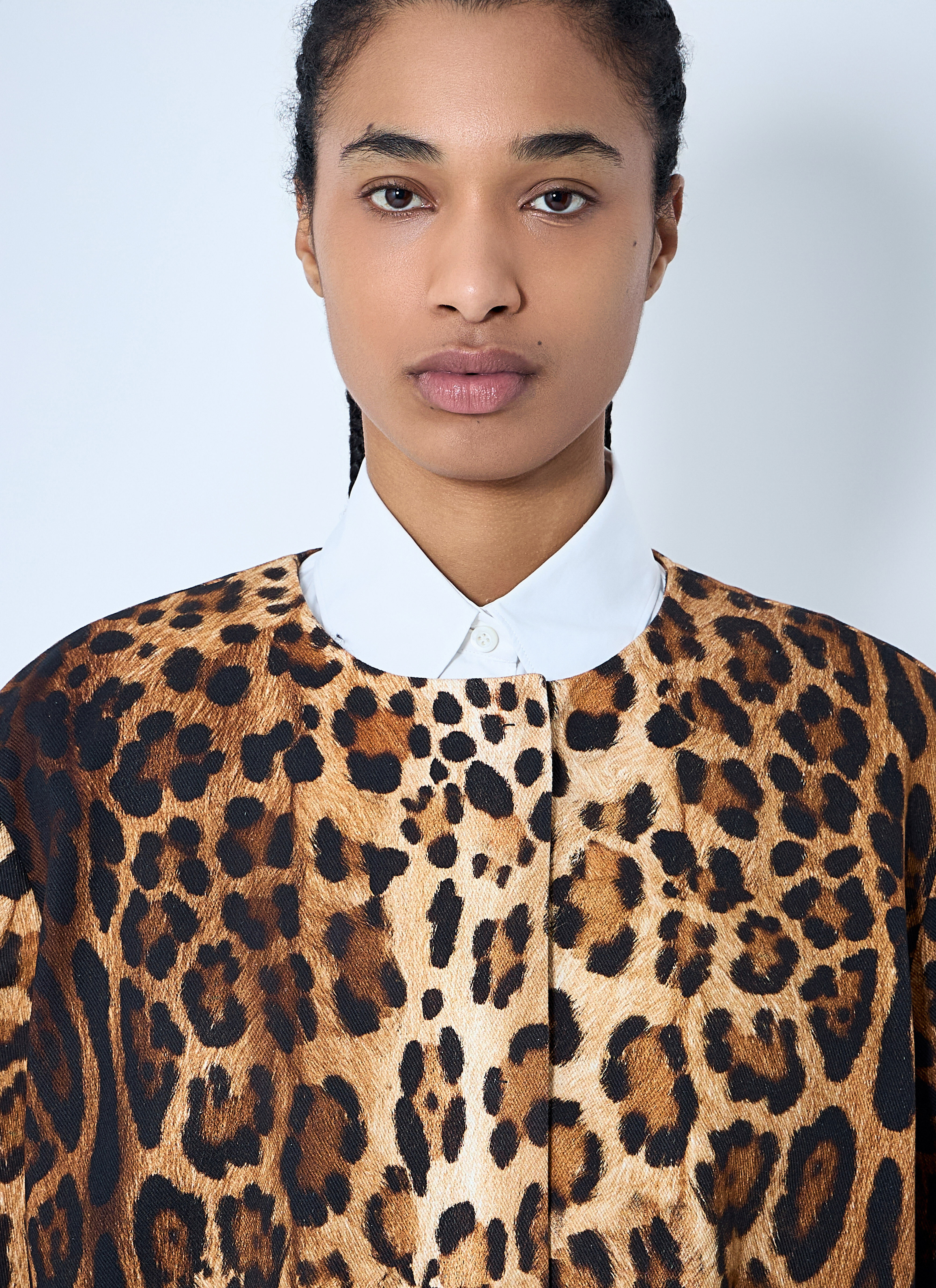 Single-Breasted Leopard Print Drill Coat - 5