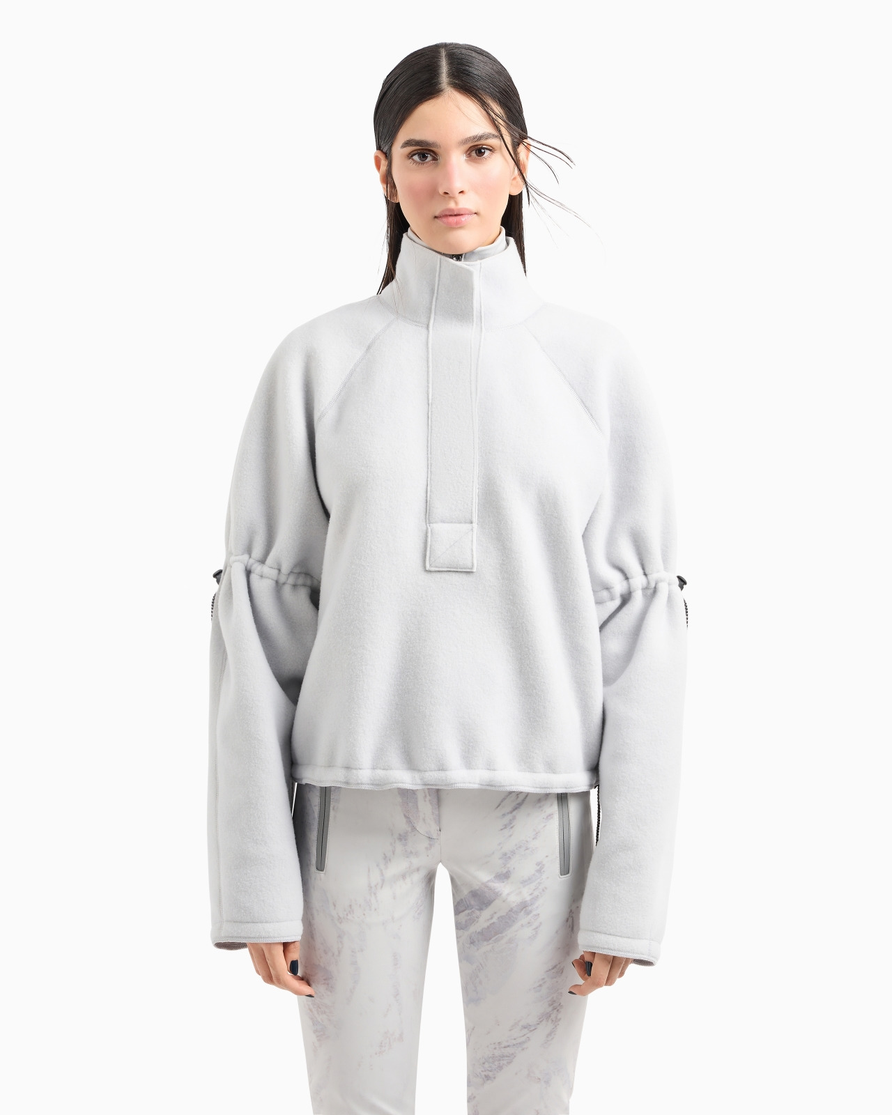 GIORGIO ARMANI NEVE MOCK-NECK SWEATSHIRT IN FLEECE-EFFECT JERSEY MADE OF VIRGIN WOOL AND CASHMERE - 4