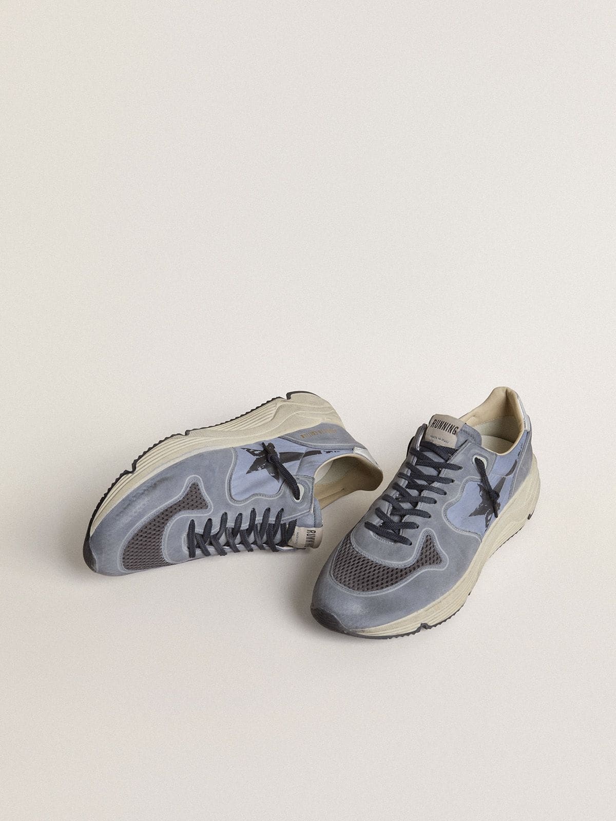 Men's Running Sole in light blue nylon and nubuck with black star - 2