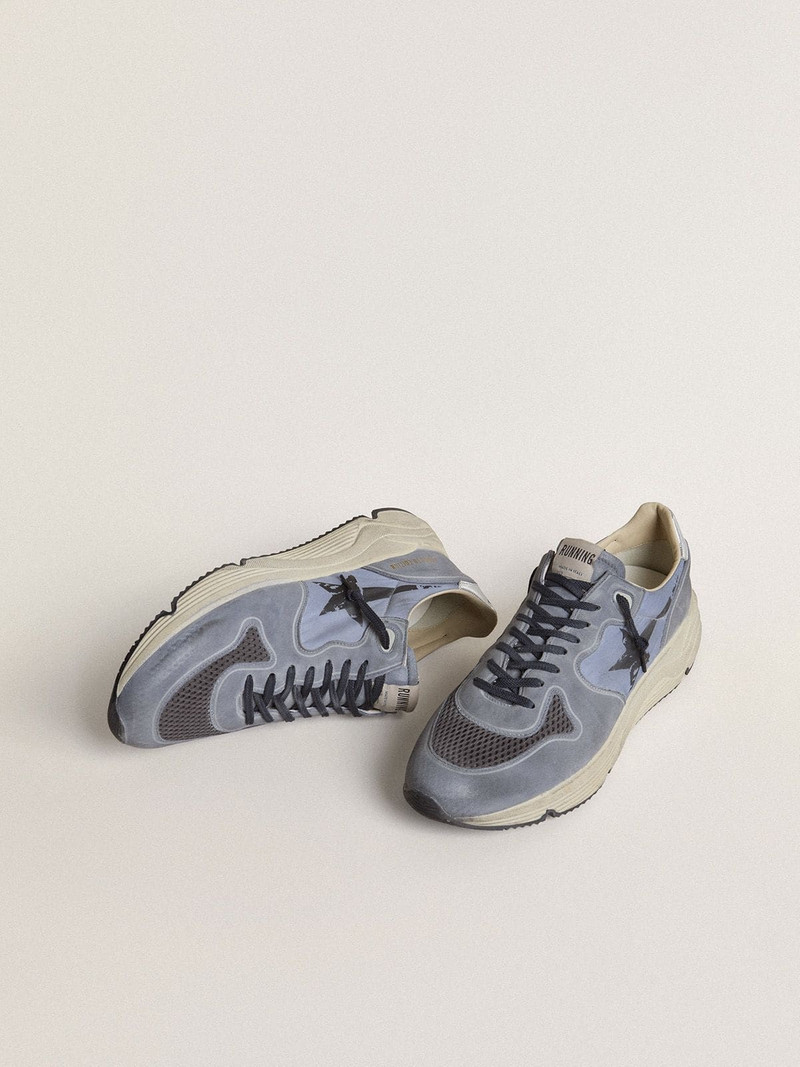 Golden Goose Men's Running Sole in light blue nylon and nubuck with black star outlook