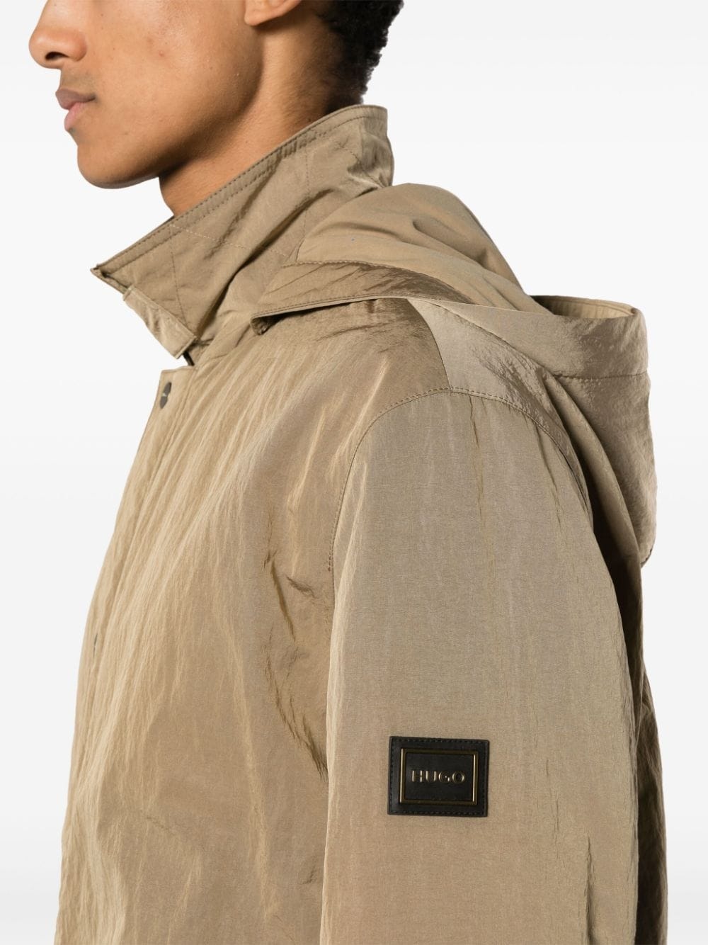 hooded crinkled-finish raincoat - 5