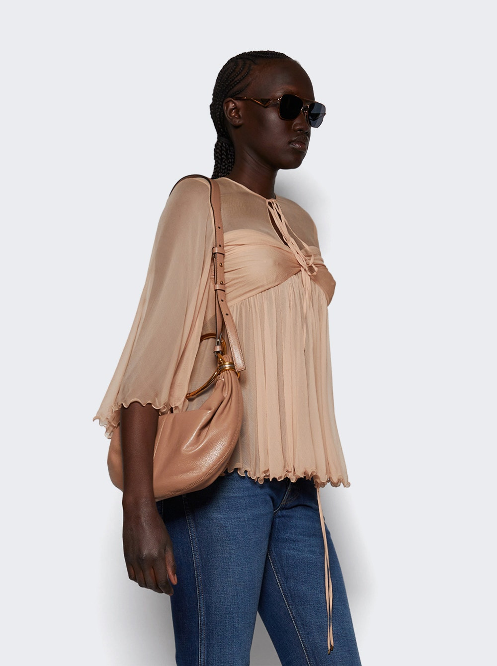 Small Bracelet Hobo Bag In Grained Leather Woodrose - 2