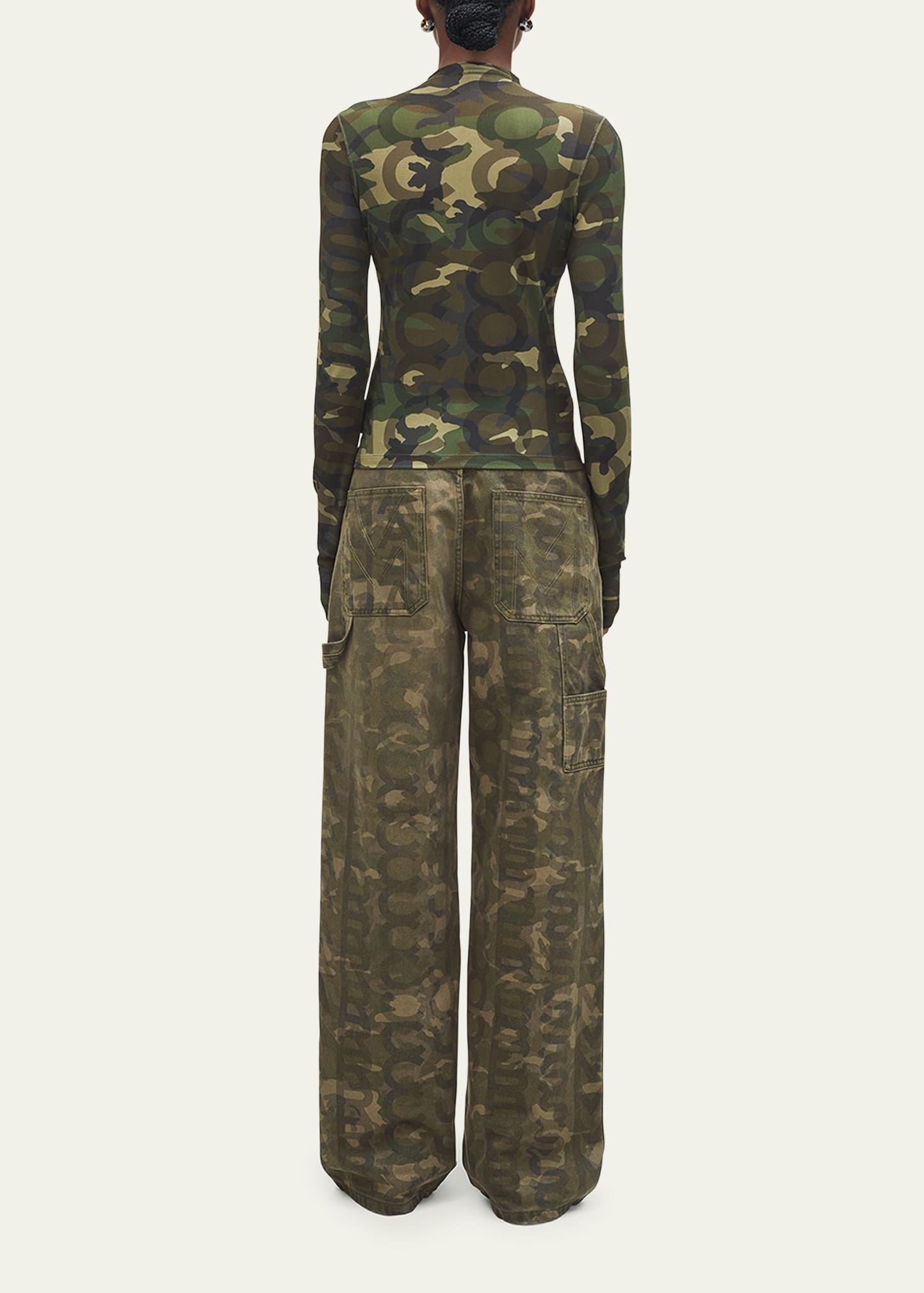 Camo Logo-Print Turtleneck Long-Sleeve Sheer Top - 3