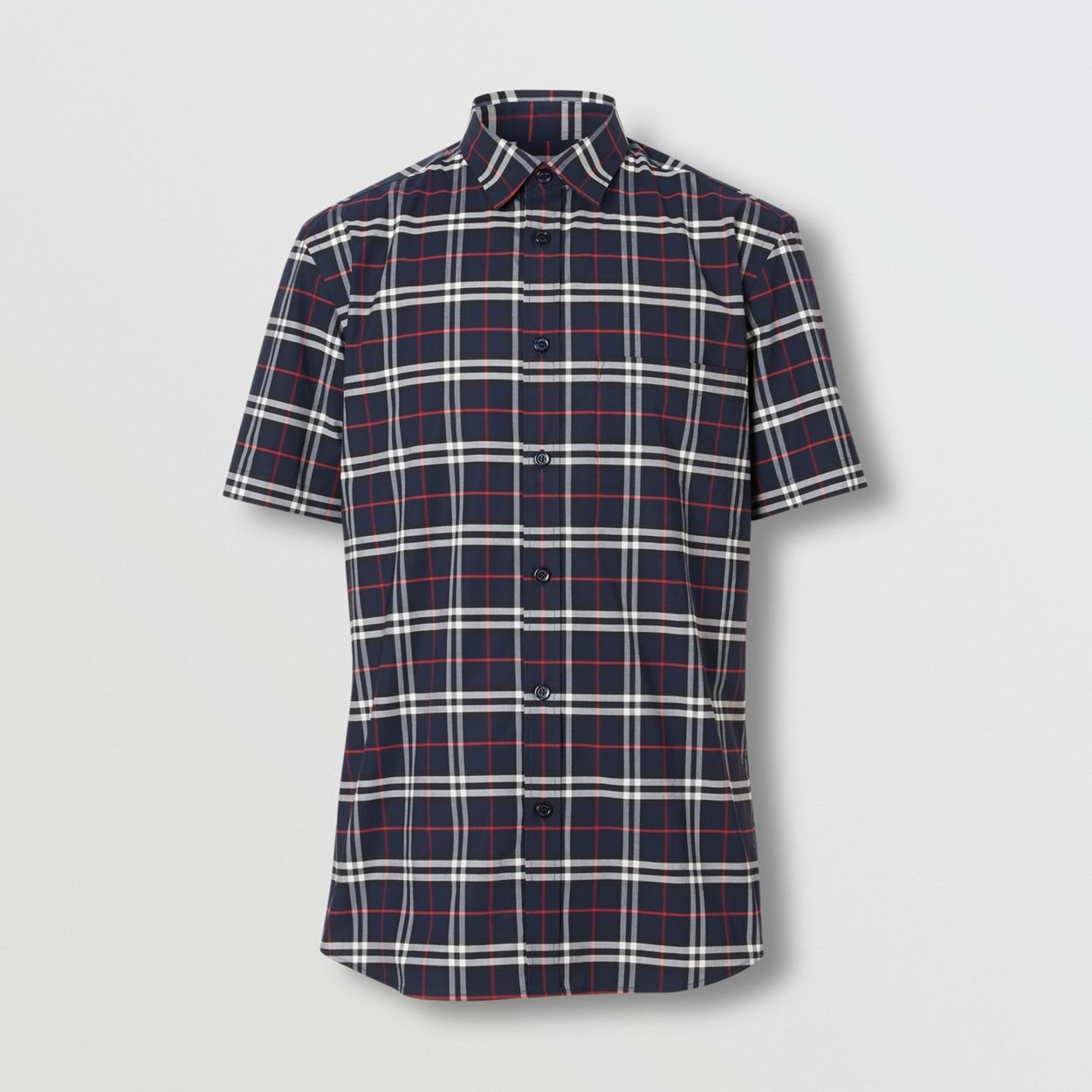 Short-sleeve Small Scale Check Stretch Cotton Shirt - 1