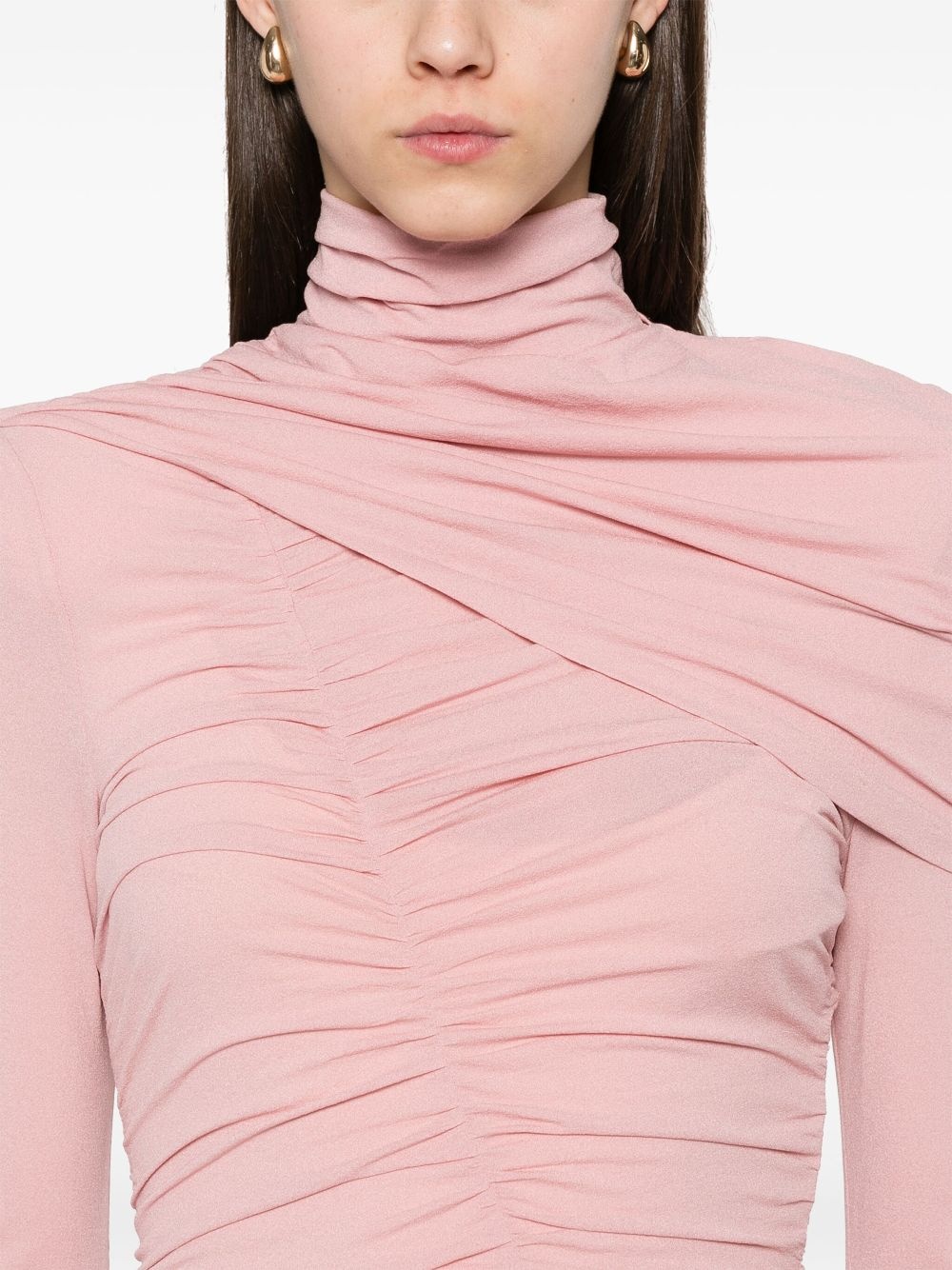 draped high-neck midi dress - 5