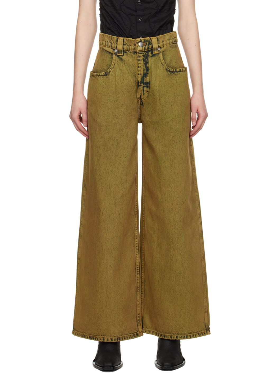 Khaki Ultra Wide Leg Jeans - 1