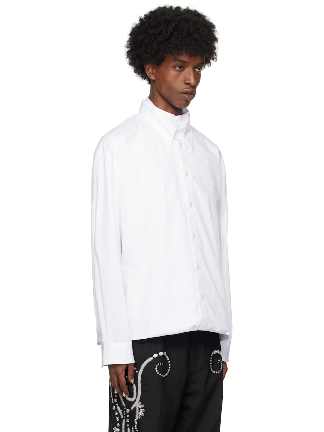 White Double-Layered Foldover Long Sleeve Shirt - 2