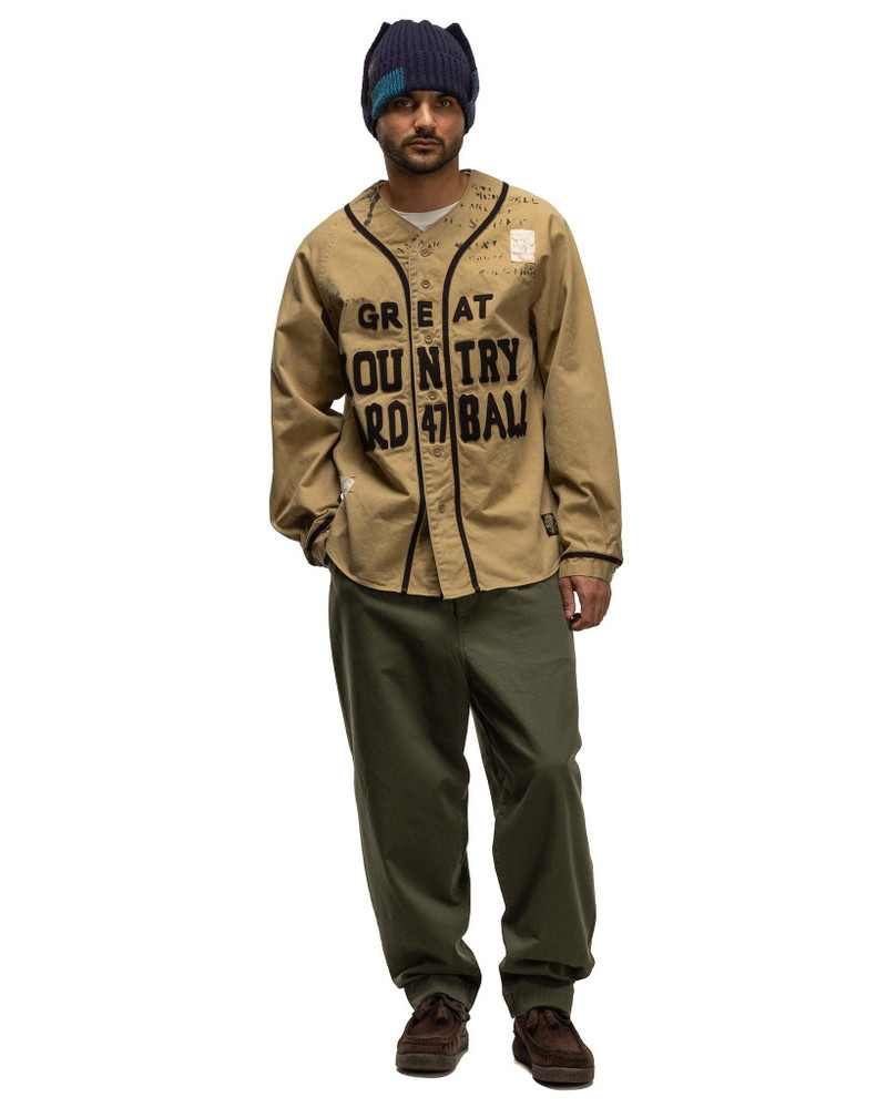 Kapital Chino GREAT KOUNTRY Damaged Baseball Long Sleeve Shirt Beige outlook