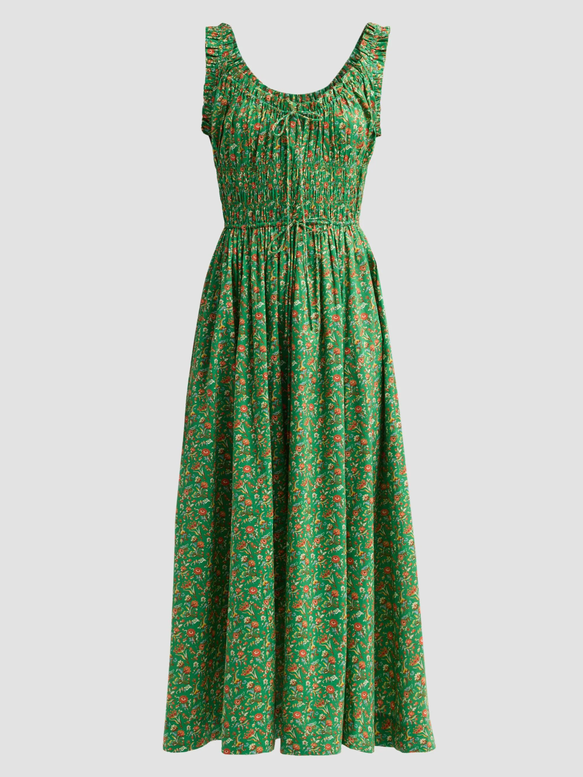 Women's Emmaretta Floral Cotton Dress - Emerald Jardin Du Chateau - 1