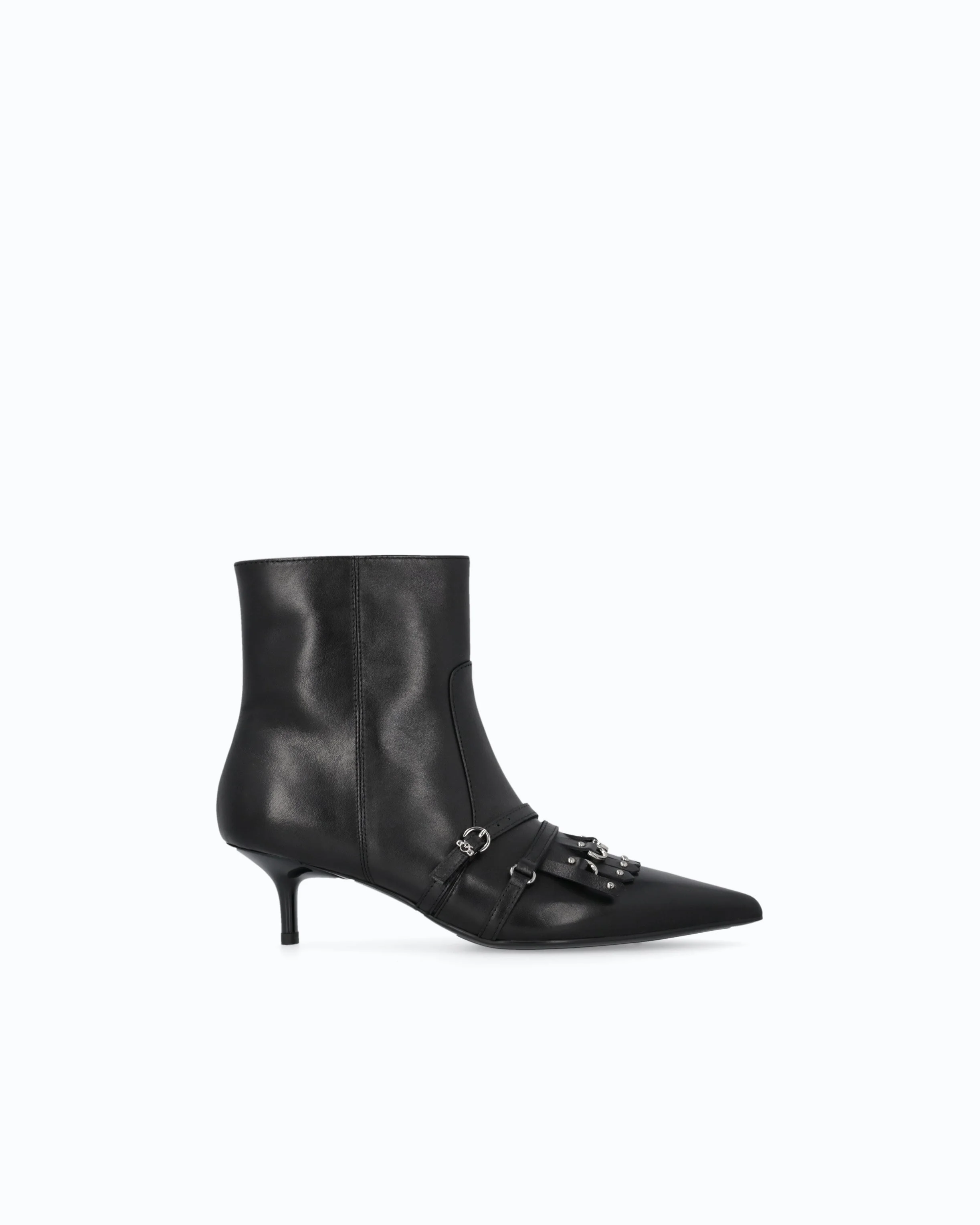 LEATHER ANKLE BOOTS WITH STRAPS AND FRINGING - 1