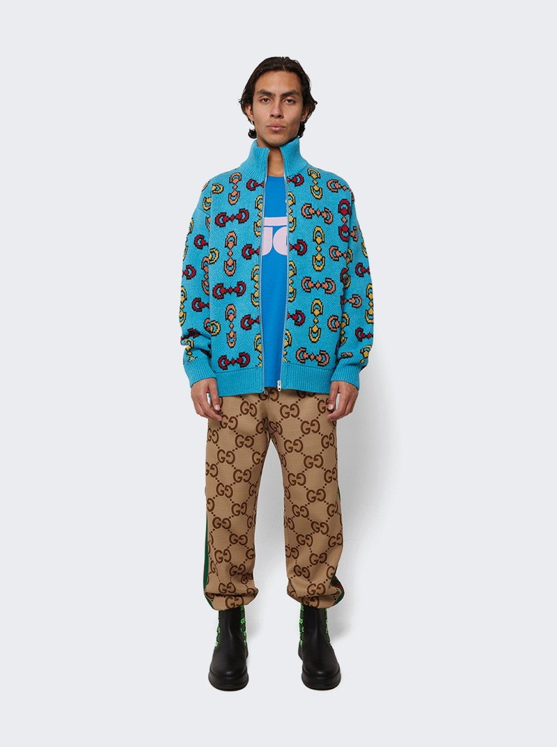 GUCCI Horsebit Jacquard Wool Knit Bomber Blue And Yellow outlook