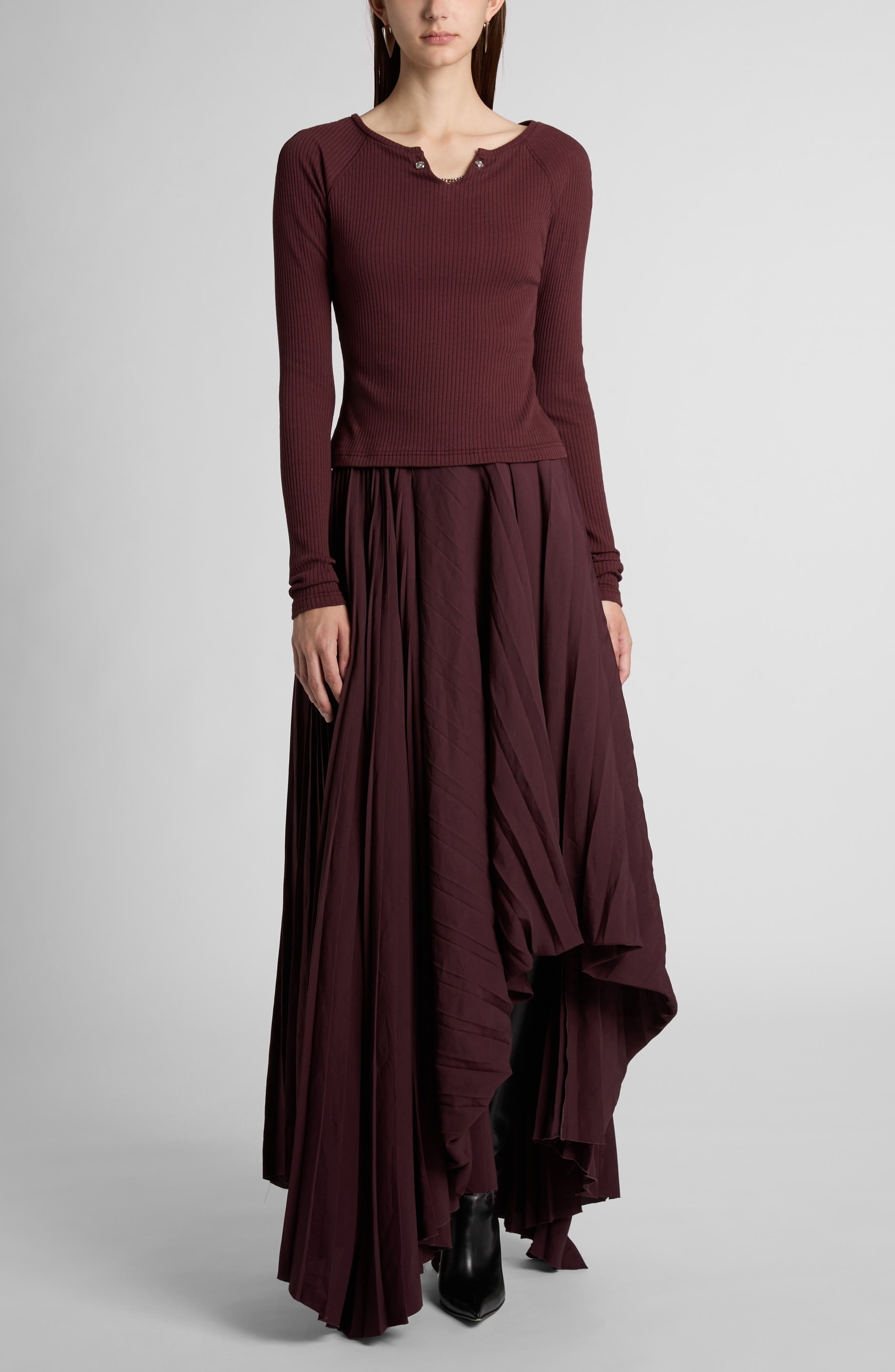 McQueen Rib Long Sleeve Top in Burgundy at Nordstrom - 2
