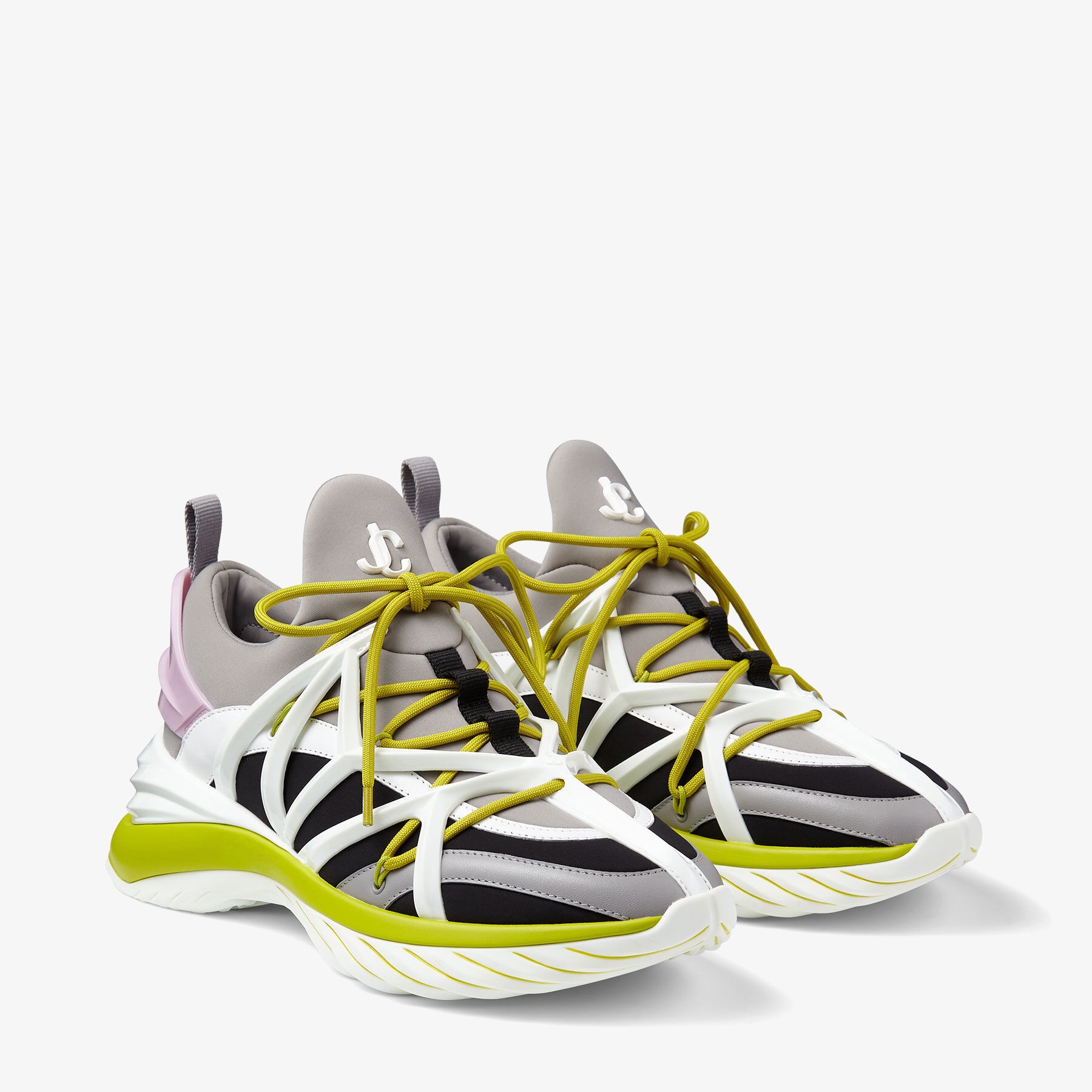 Cosmos/F
Marl Grey, Lime and Pink Leather and Neoprene Low-Top Trainers - 3