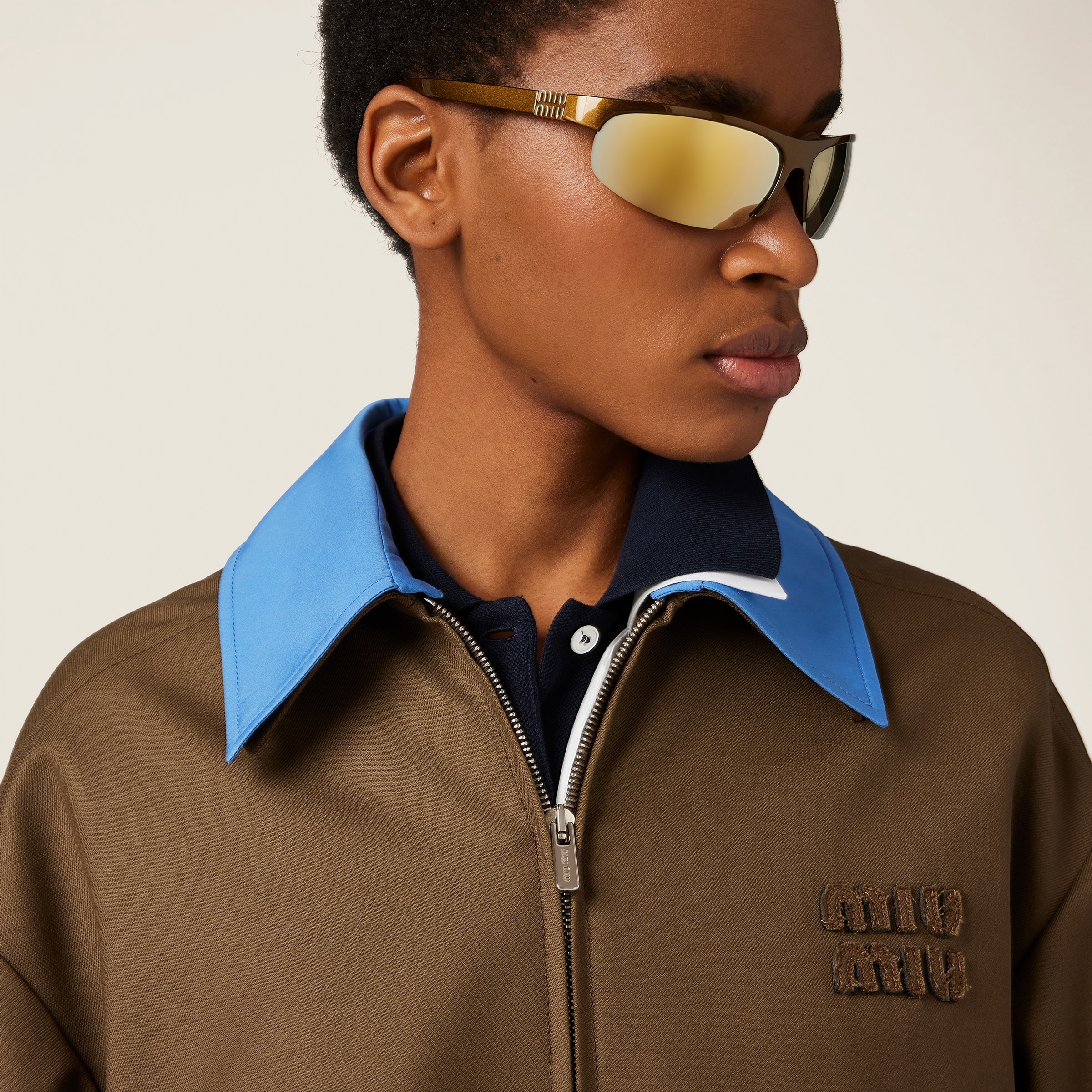 Gabardine blouson jacket with poplin collar - 4