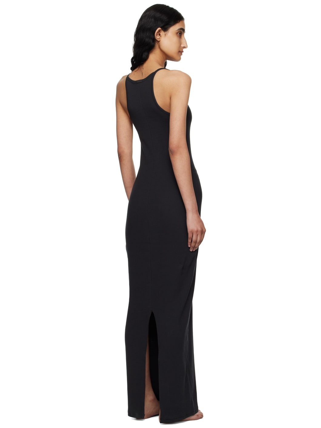 Black Cotton Rib Long Cami Maxi Dress - 3