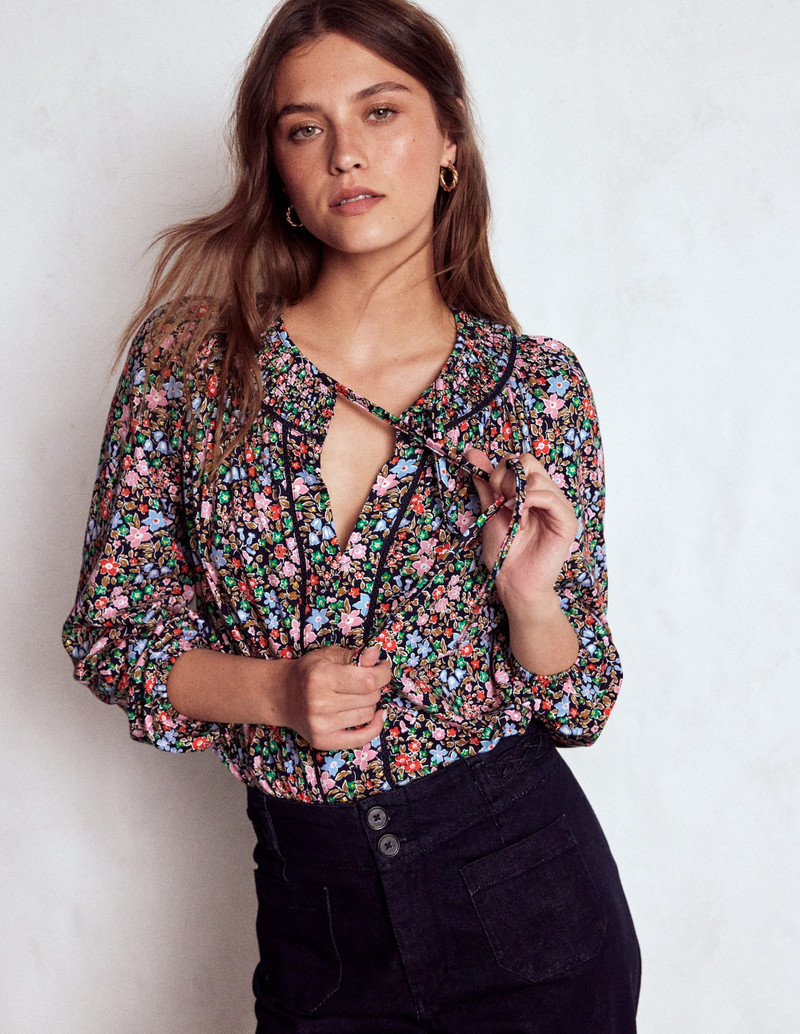 Georgia Smocked Jersey Top-Navy and Multi, Flowerbed 5