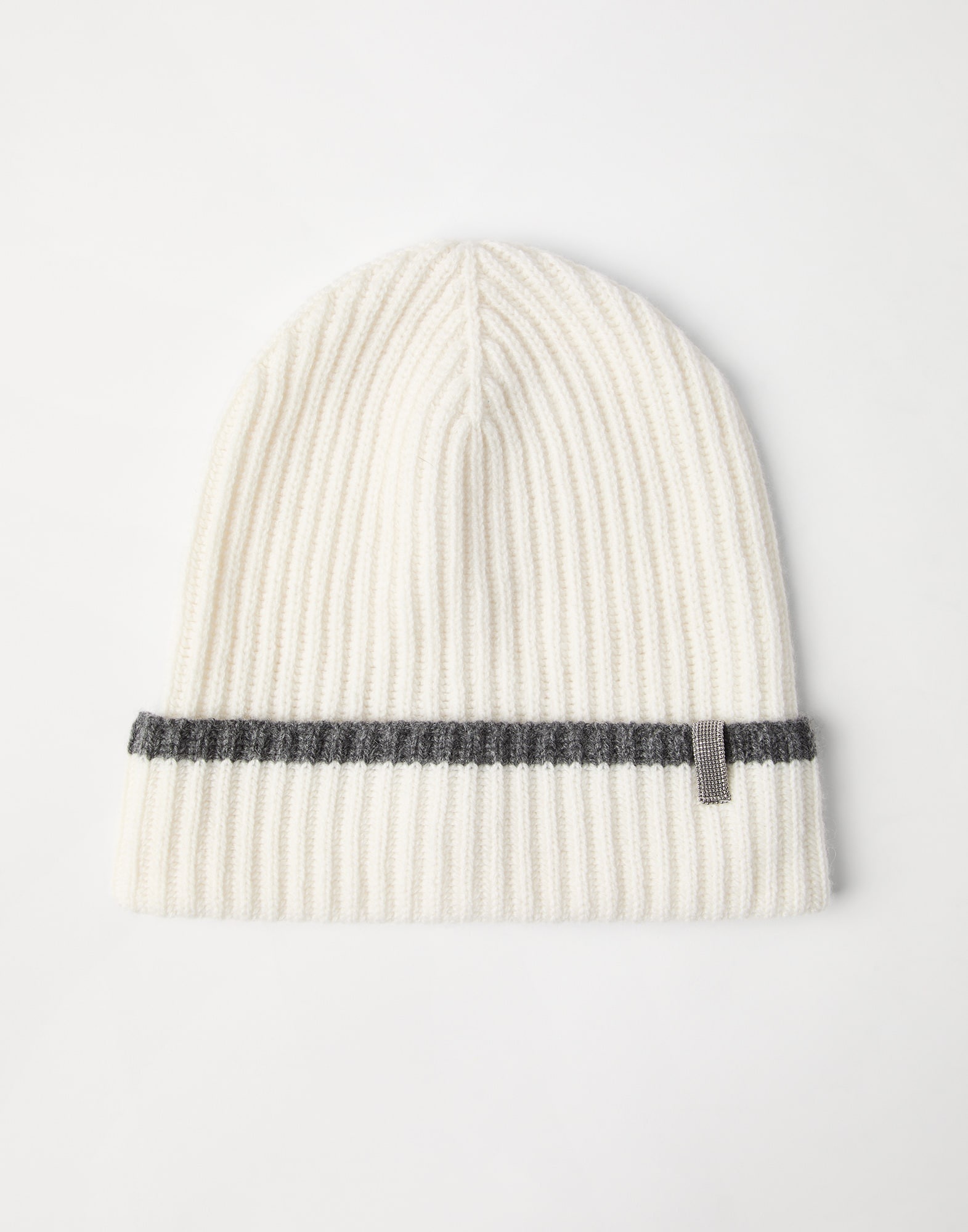 Cashmere English rib knit beanie with monili - 1