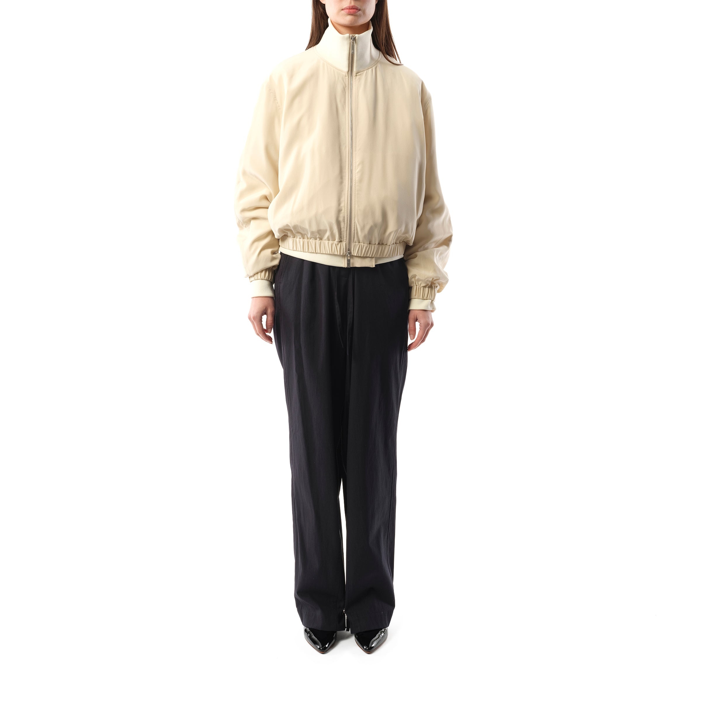 Silk Zip Bomber Jacket in Oat - 4