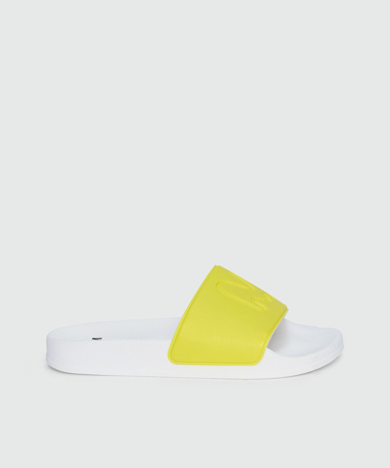 Lime rubber sandals with raised logo 1