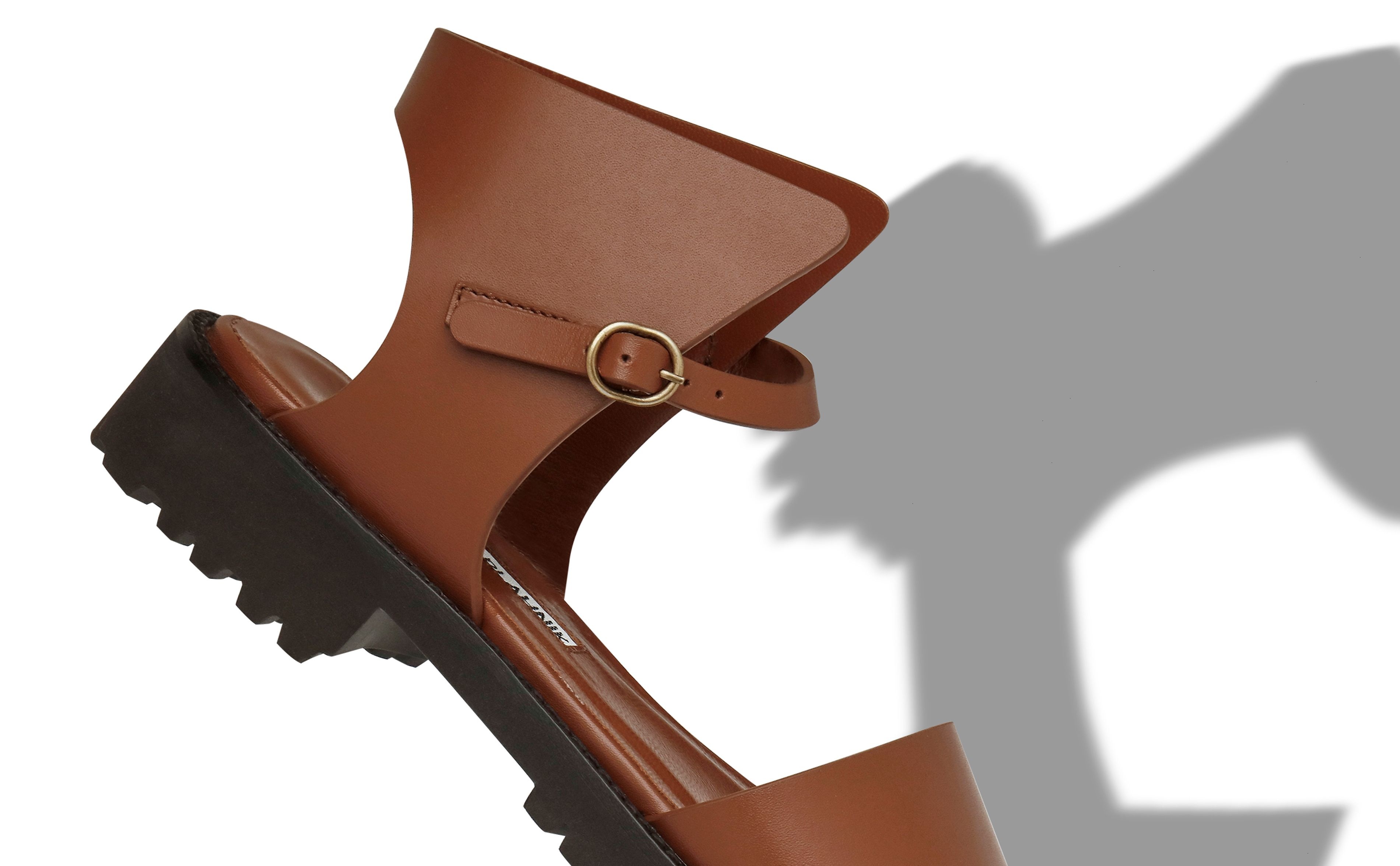 Brown Calf Leather Cut-Out Flat Sandals - 4