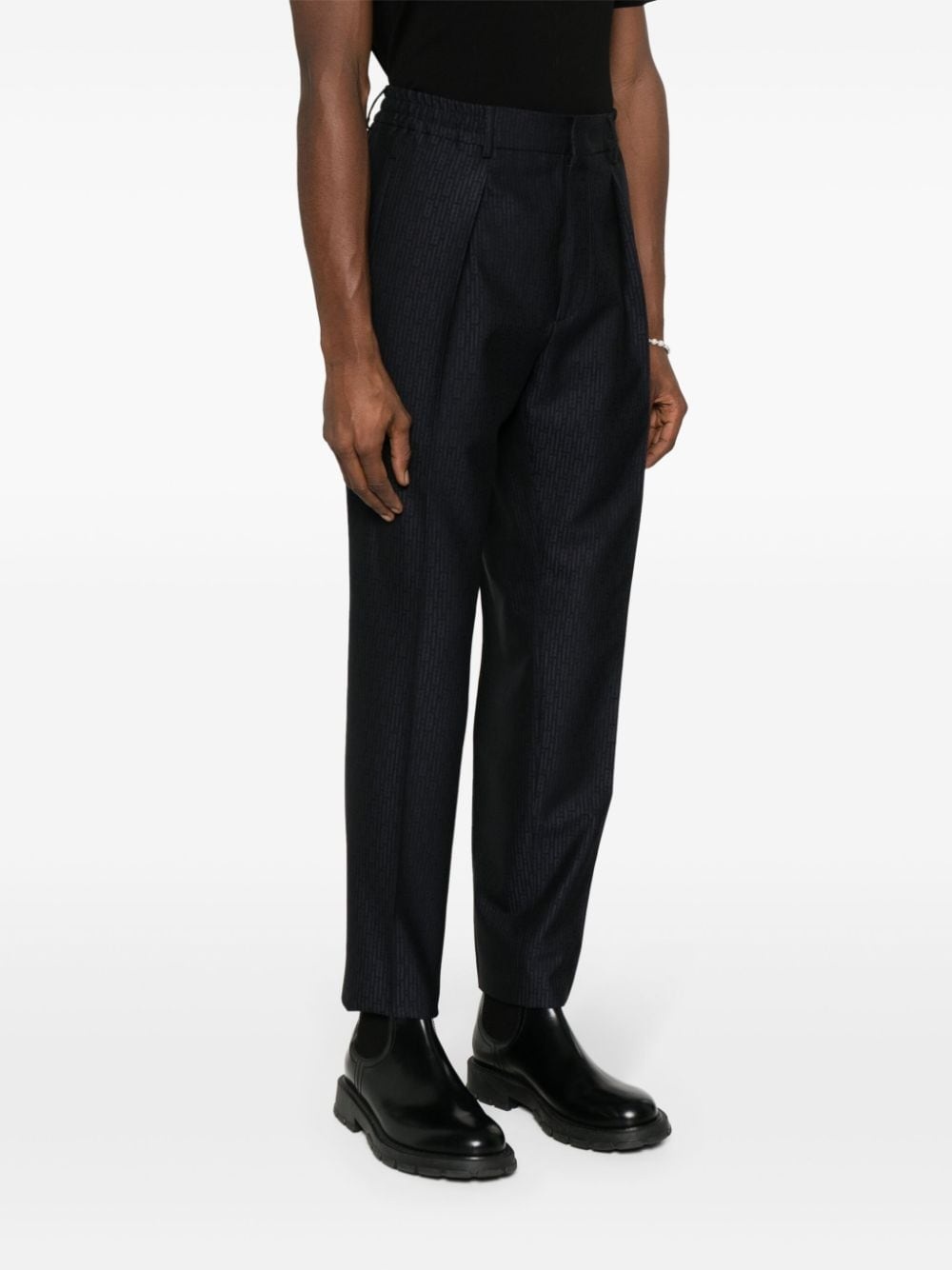FF-jacquard tapered wool trousers - 3