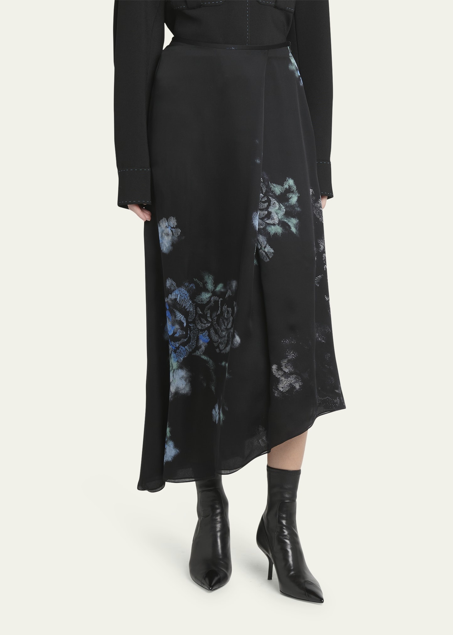 Floral Print Silk Wrap-Effect Midi Skirt - 4