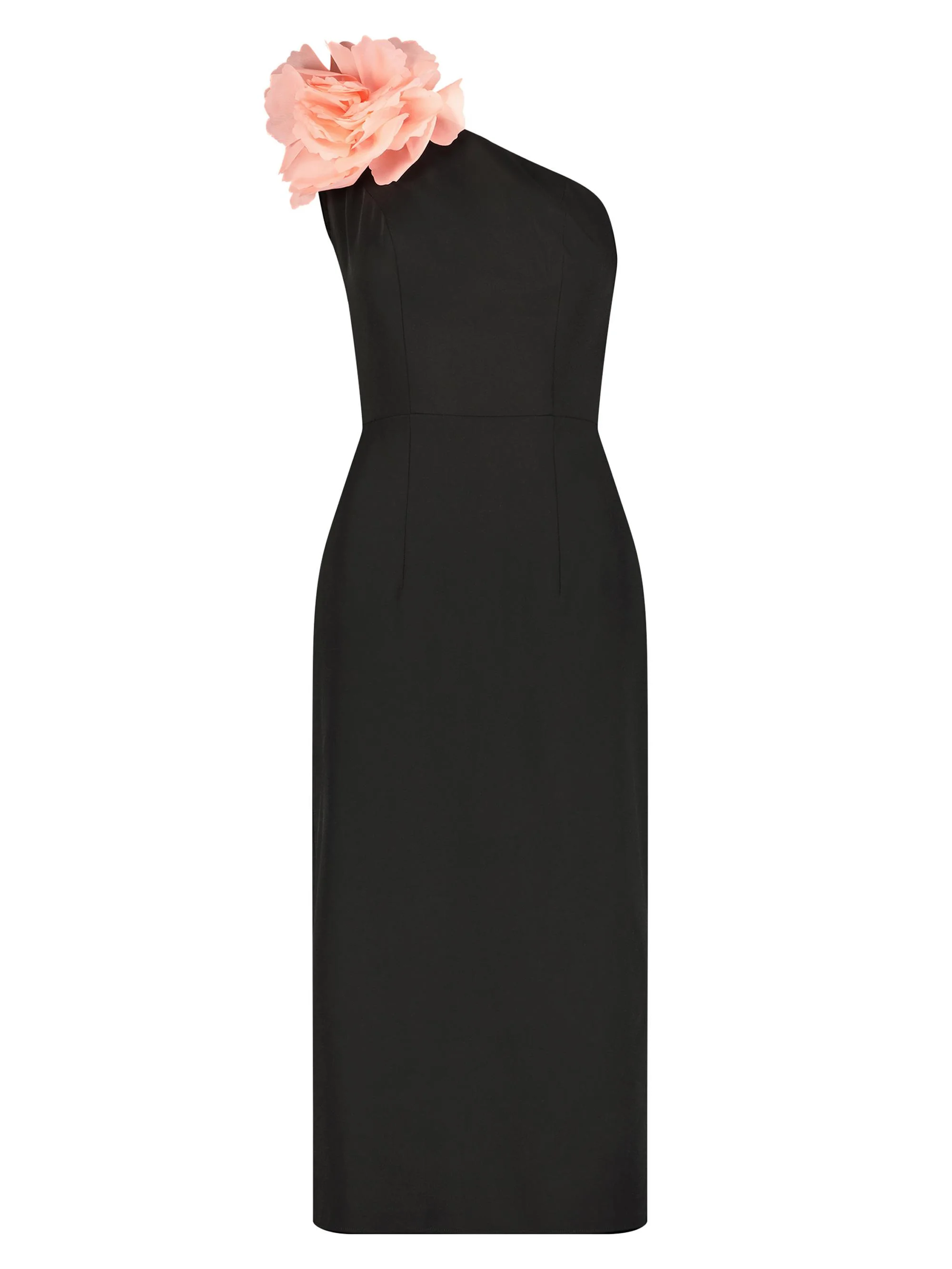 Women's One-Shoulder Floral Appliqué Midi-Dress - Black - 1